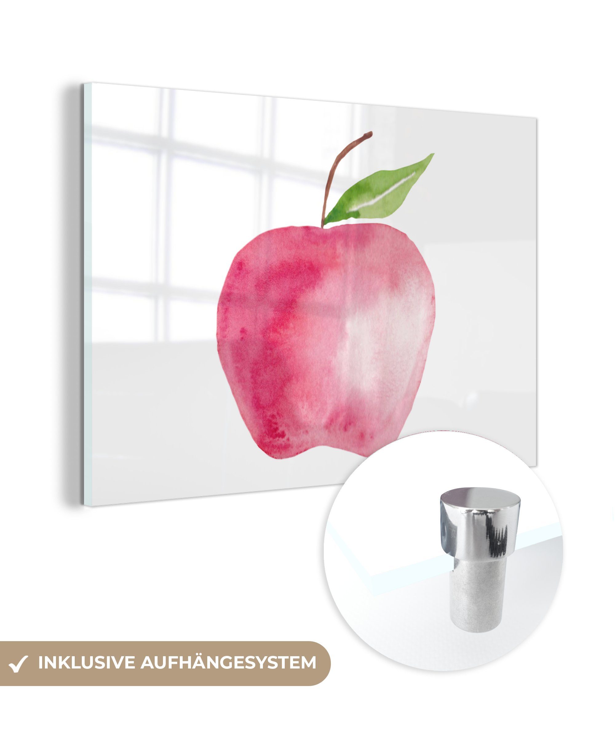 MuchoWow Acrylglasbild Apfel - Obst - Weiß, (1 St), Glasbilder - Bilder auf Glas Wandbild - Foto auf Glas - Wanddekoration