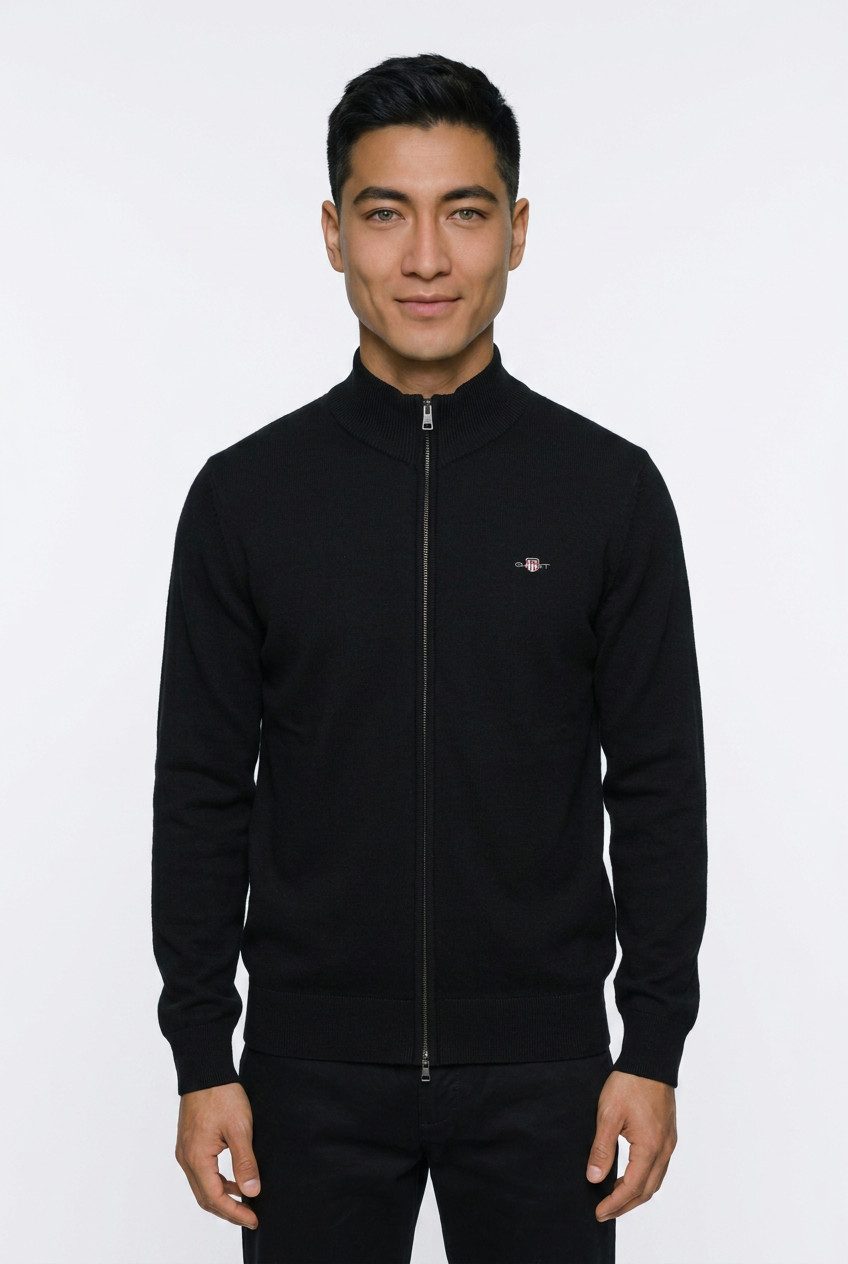 Gant Cardigan CASUAL COTTON ZIP CARDIGAN Mit Rippbündchen an Stehkragen, Ärmeln und Saum