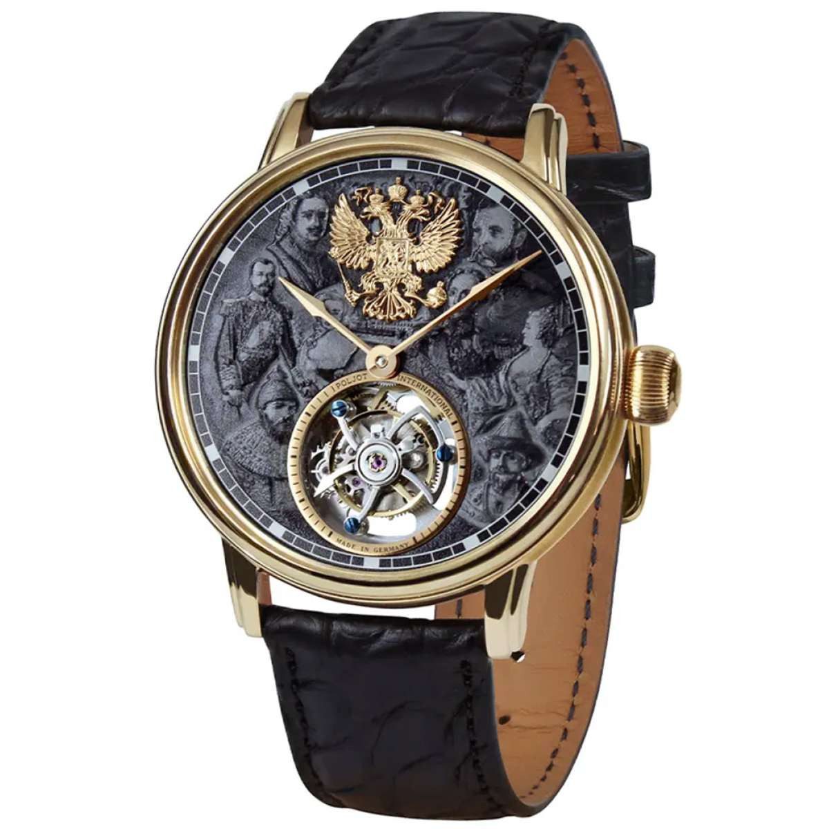 Poljot International Automatikuhr 3400.T-DYN-2, für Herren Tourbillon Dynasty Schwarz/Goldfarben