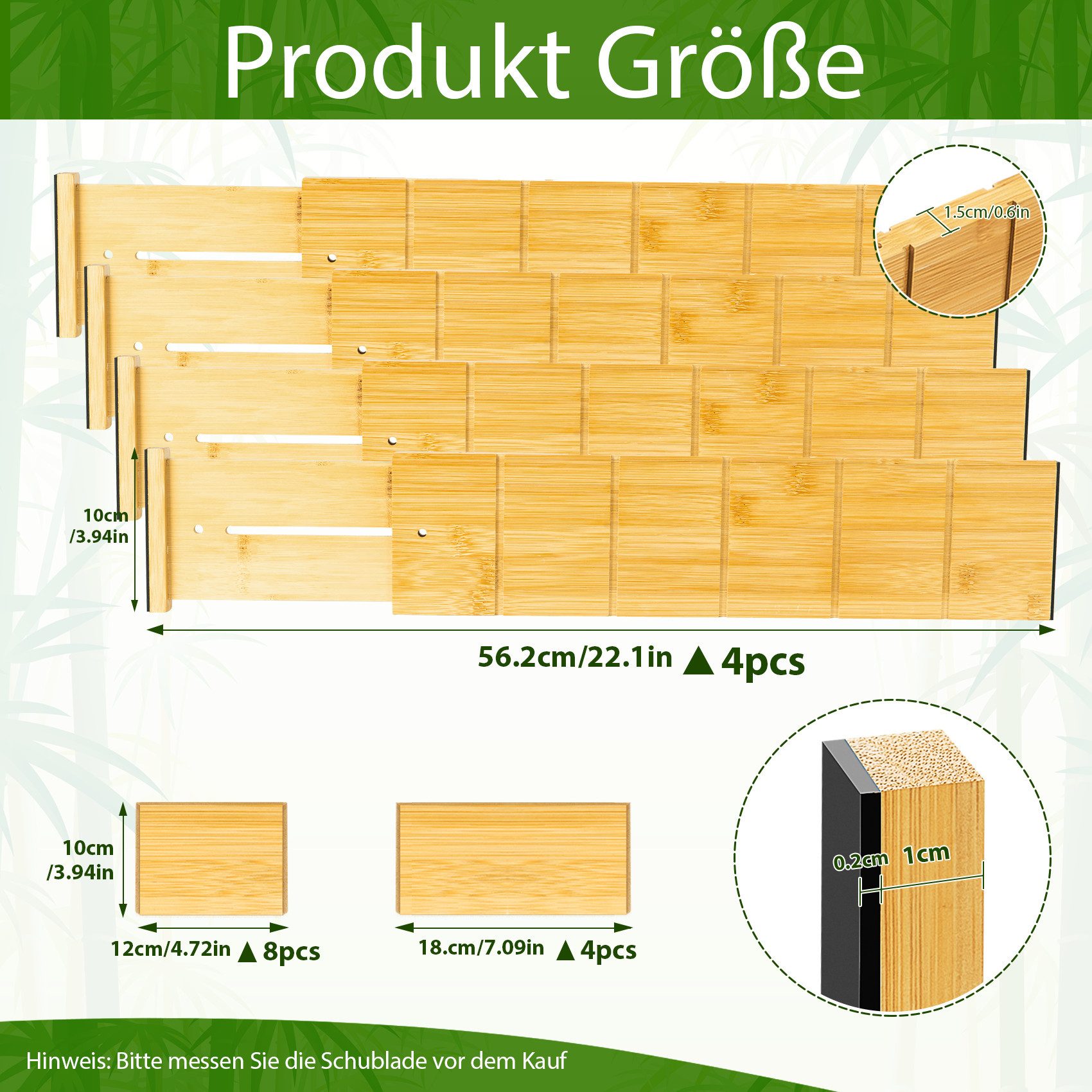 ElitVita Schubladeneinsatz 4 Stück Schubladentrenner, Bambus, Anti-Rutsch, günstig online kaufen