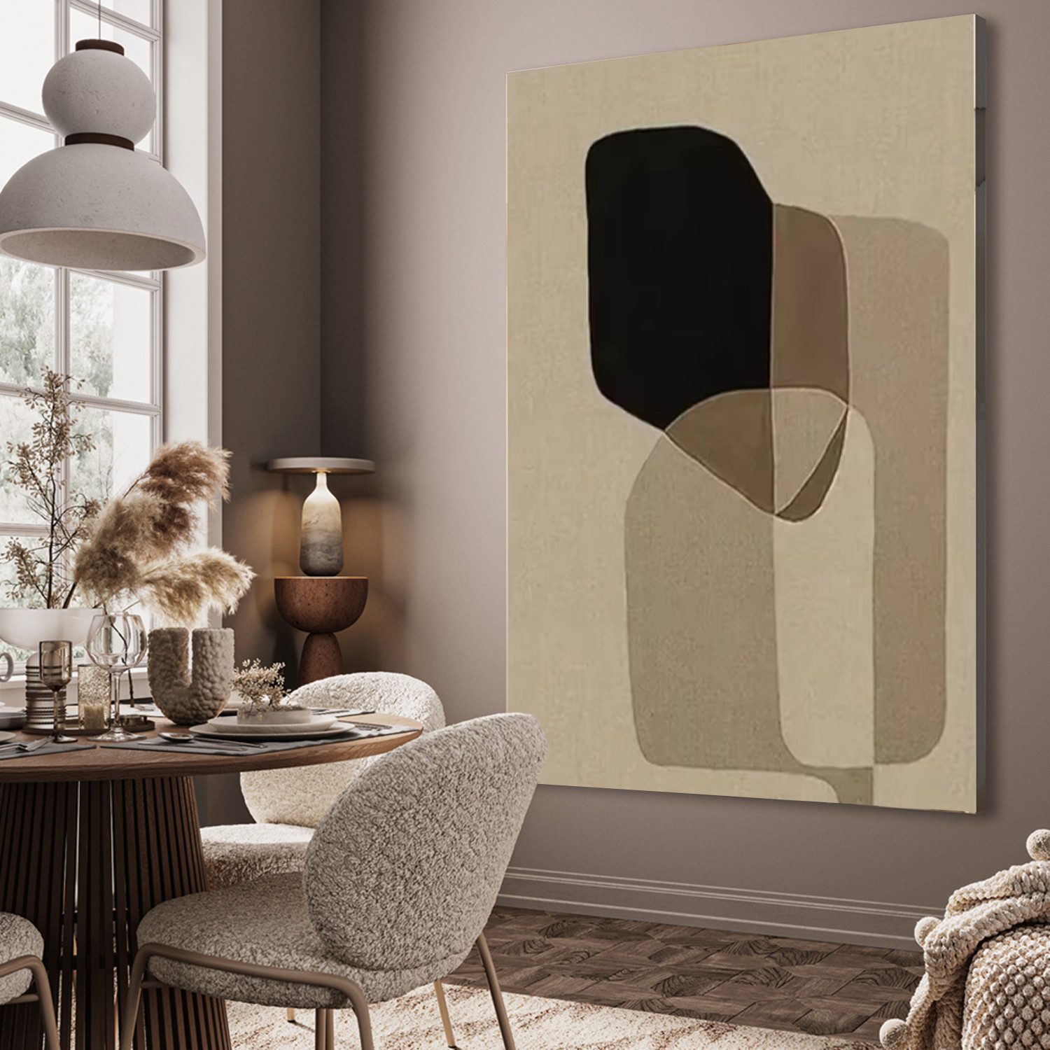 TPFLiving Kunstdruck OHNE RAHMEN, Nordic Art - Geometrische Formen und Strukturen in 3D Wirkung - (Leinwandbild XXL), Farben: Farben: Beige, grau, schwarz - Größe: 20x30cm
