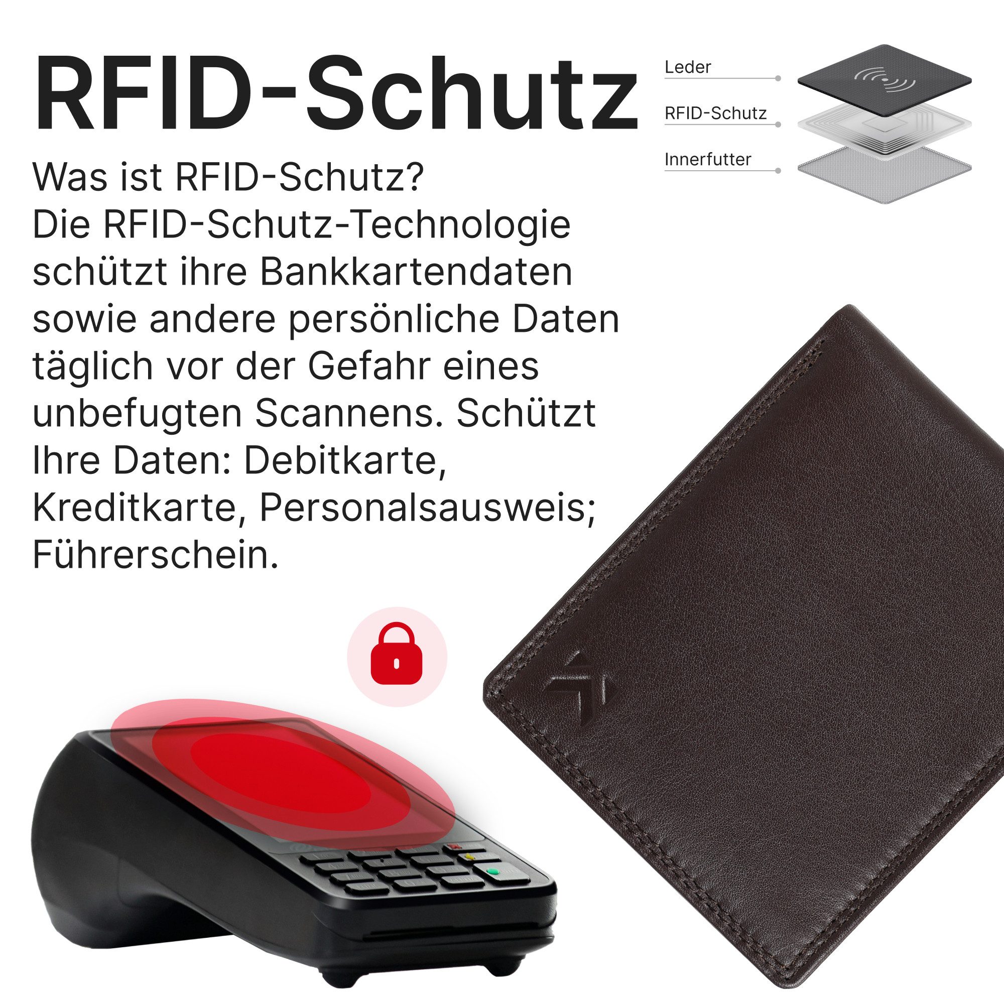 EAAKIE Geldbörse RFID echt Leder Portemonnaie Geldbörse Herren Rindleder, RFID Schutz
