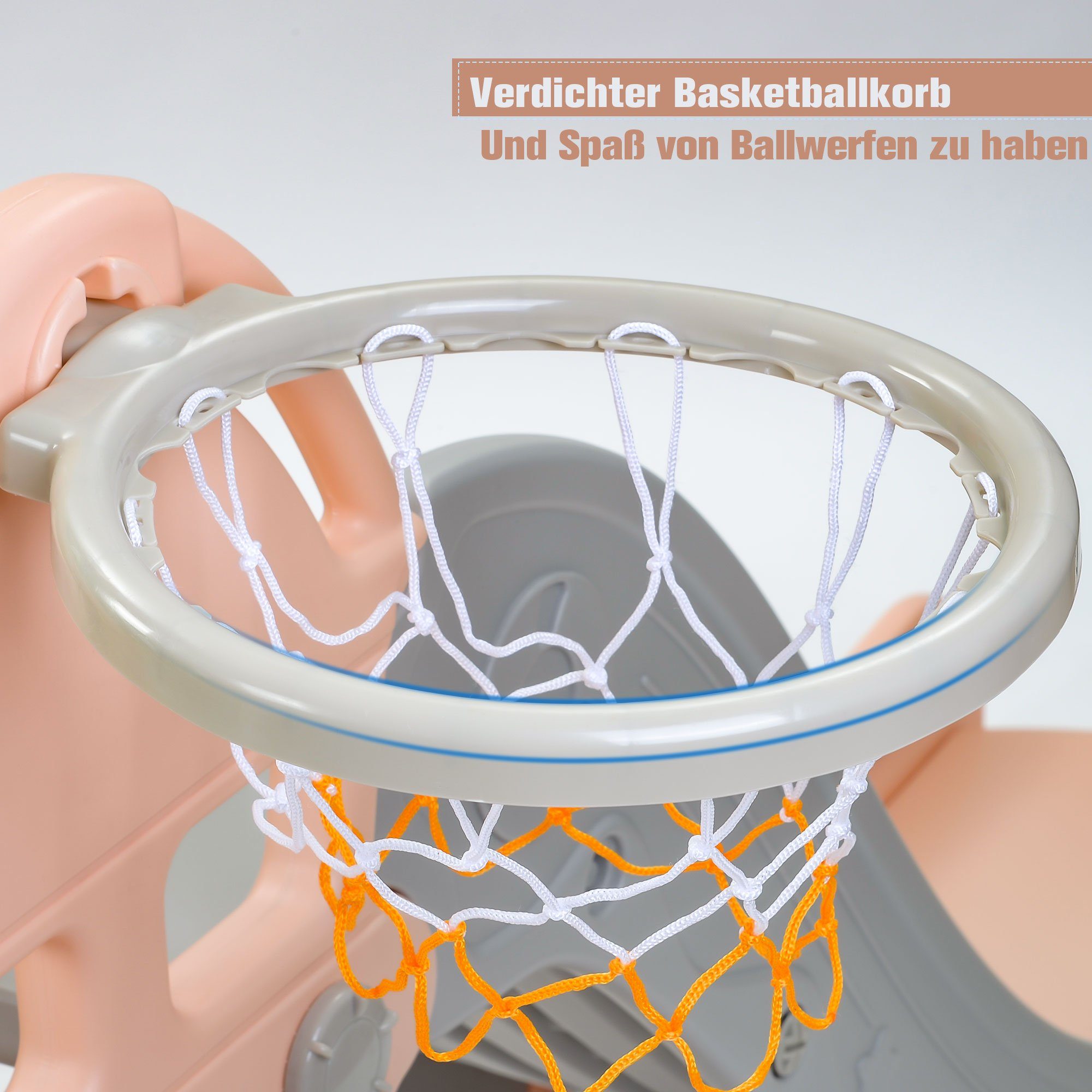Rutsche, (Kleinkinderrutsche Gartenrutsche für 2-8 Jahre Kinder), Kinderrutsche mit Basketballkorb, Fußballtor, Schaukel und Kletterturm