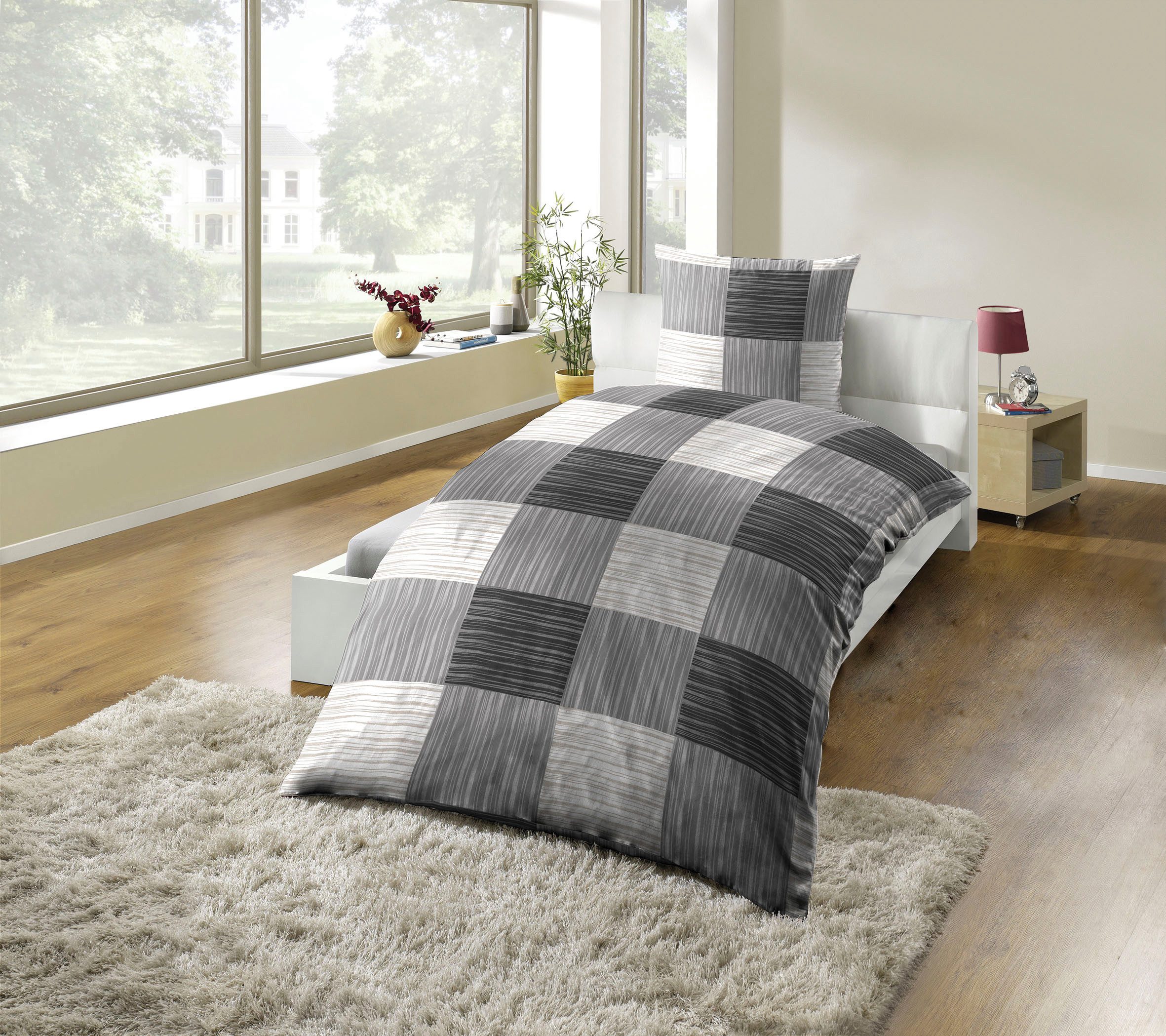 KiNZLER Bettwäsche Mikrofaser Fleece, Microfaser-Fleece, Polyester, 2 teilig, besonders weich, verschiedene Karo Muster