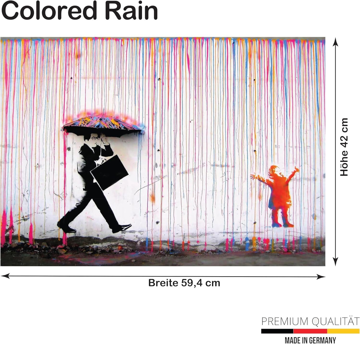 Lineo Poster Kind im Regen Kunstdruck 60x42 cm Banksy Poster, Art Modern Bild Street Art Graffiti Wandposter Loft Wohnzimmer