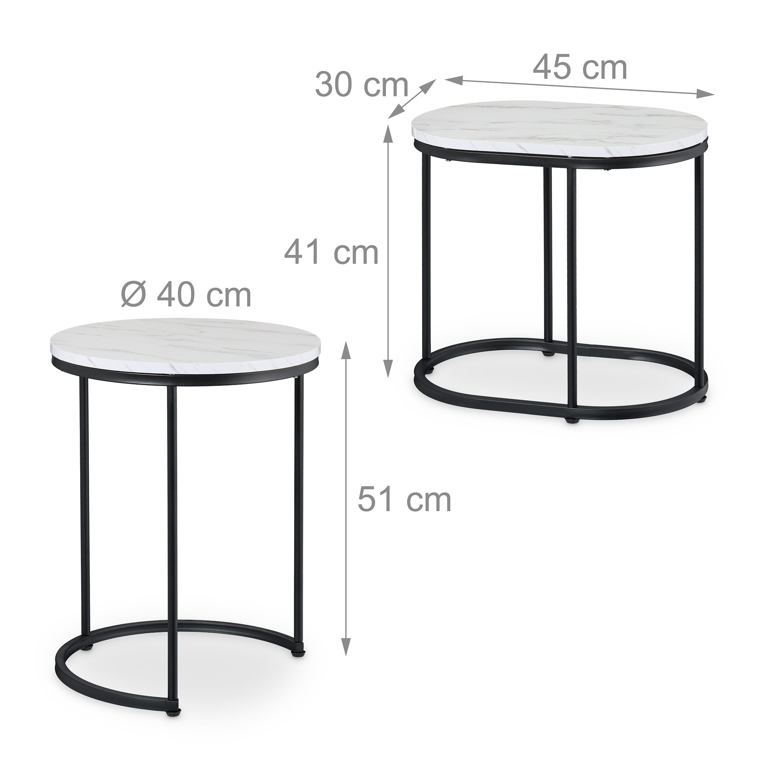relaxdays Satztisch 2er Set Marmoroptik & Metall (2-St), Weiß-Schwarz – Bild 4 von 5