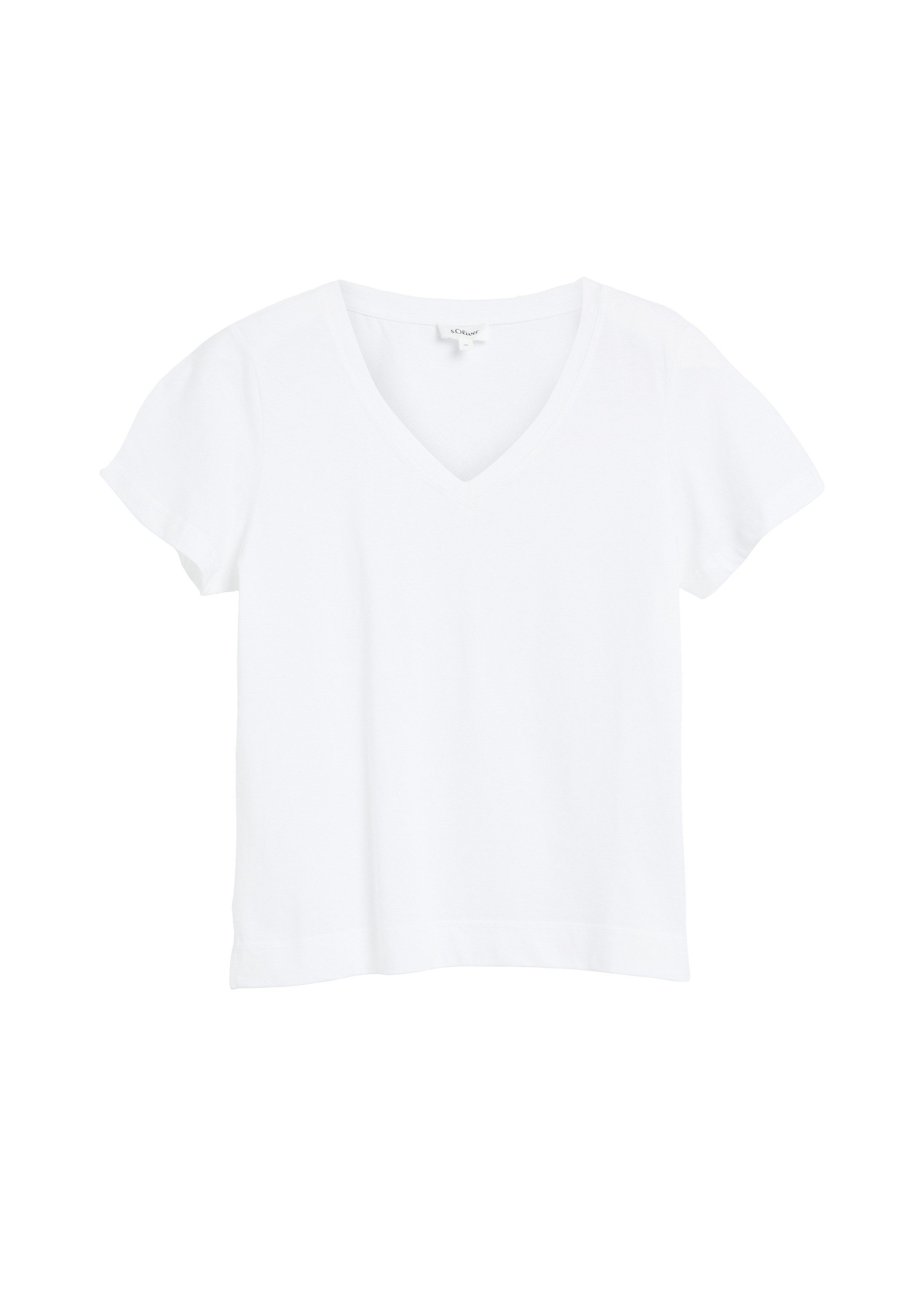 s.Oliver Kurzarmshirt T-Shirt Baumwollshirt mit V-Ausschnitt