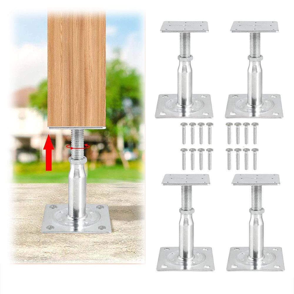 PRIISF Поштова база 4er Поштова база höhenverstellbar 100 - 190mm Pfostenschuh Stützenfuß, für Pfostenstütze 75x75mm 95x95mm, Gewinde Verzinkt Stützenfuß Поштова база Zum Aufschrauben Betonfuß, (Regulierbar Stützpfosten Höhenverstellbar, Поштовий якір höhenverstelbar zum Aufschrauben), verstellbar stützen Bodenfuß Stützenfuss Zum Einbetonieren