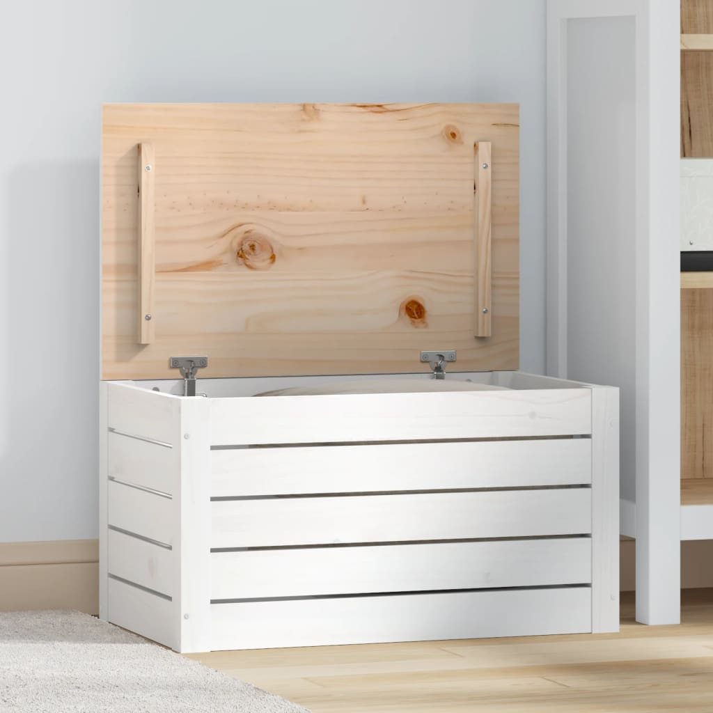 furnicato Truhe Aufbewahrungsbox aus massivem Kiefernholz Weiß 59,5 x 36,5 x 33 cm (1 St), Stabile Kissenbox mit Deckel und Stauraum für Artikel im Zuhause