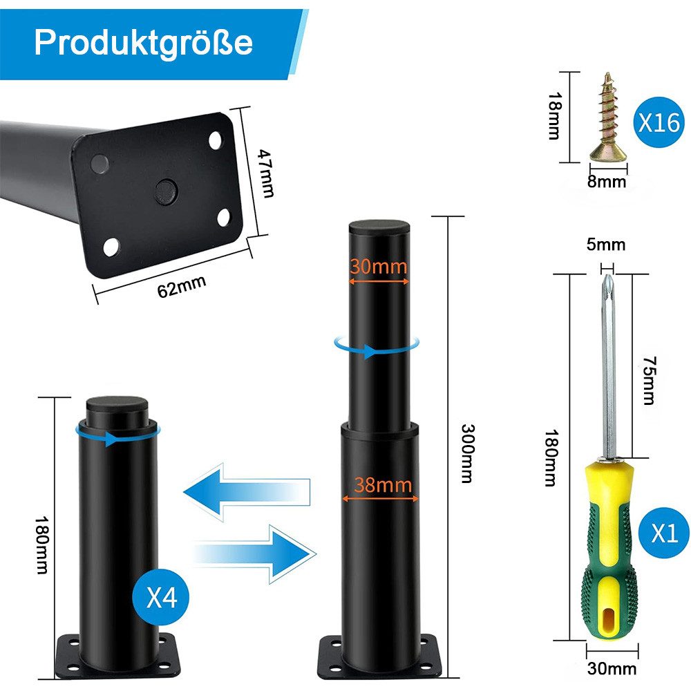 NUODWELL Möbelfuß 4 Stück Möbelbeine, 18–30 cm höhenverstellbar, geeignet f günstig online kaufen