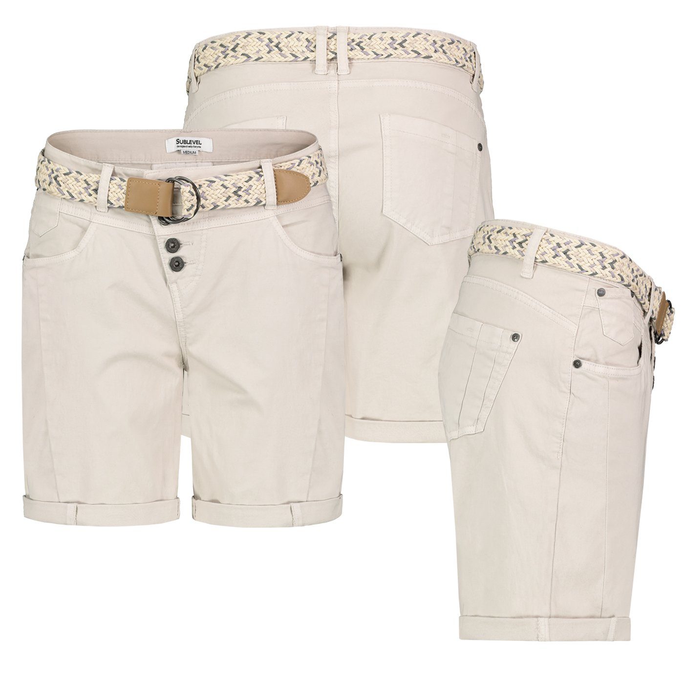 Damen Shorts Mit Flechtgürtel – Stretch-Twill Aus Baumwolle, Chino-Fit, Für Freizeit & Büro