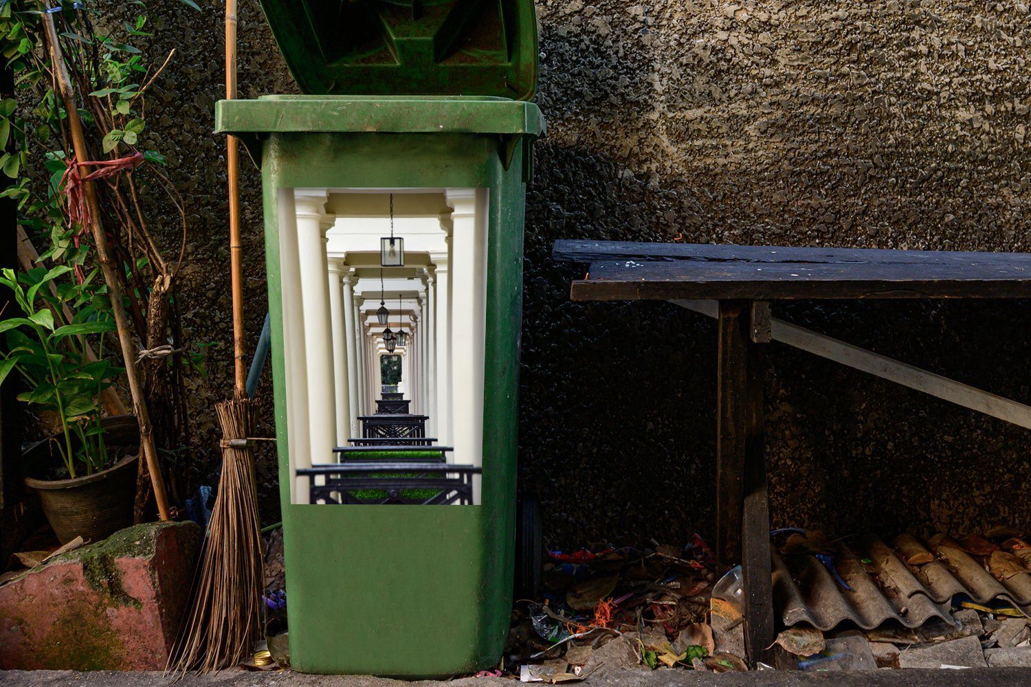Mülltonne, Wandsticker von Illusion Mülleimer-aufkleber, Eingangsportalen Abfalbehälter MuchoWow Sticker, Container, St), (1