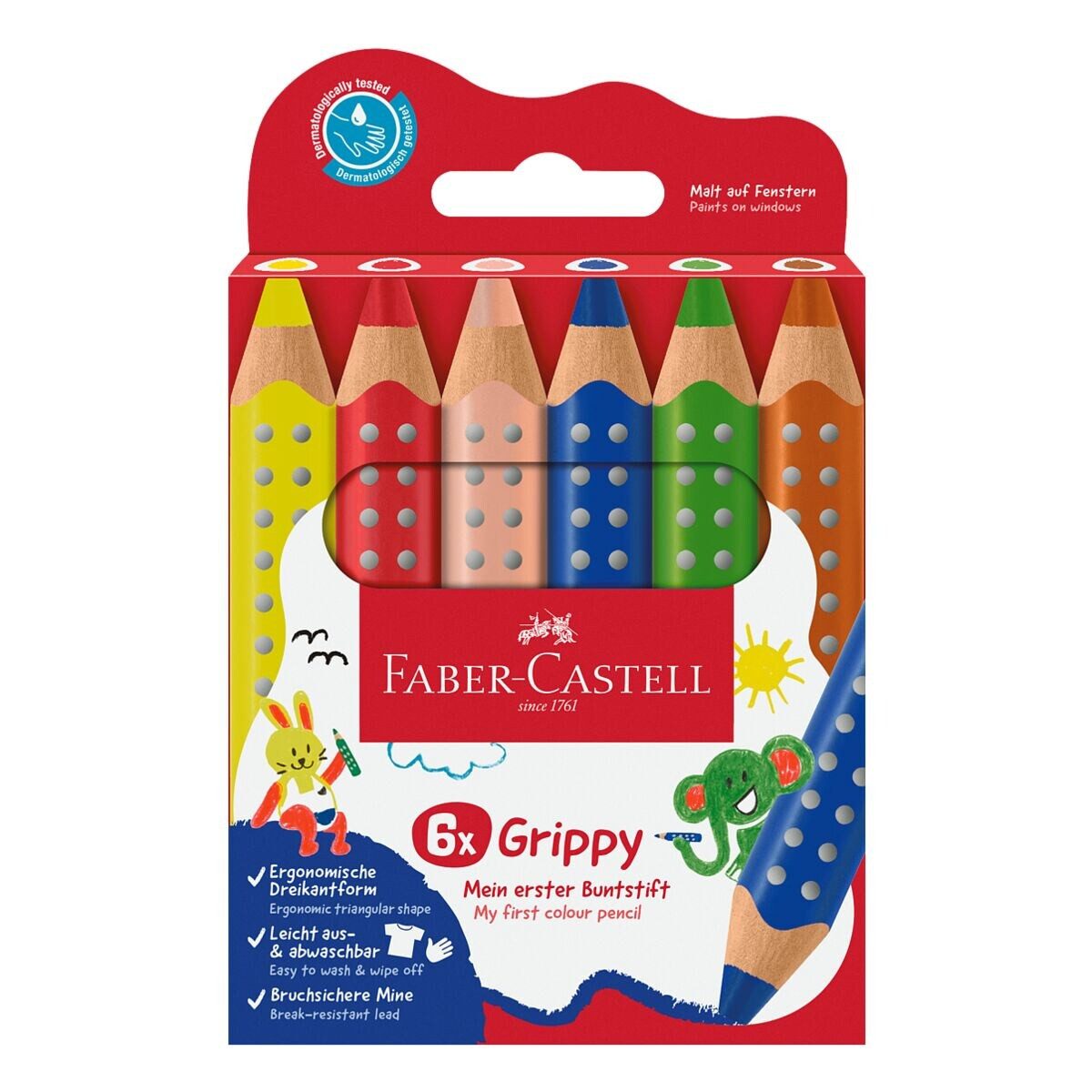 Faber-Castell Buntstift Grippy, (6-tlg), 6 Farben, mit XXL Jumbomine