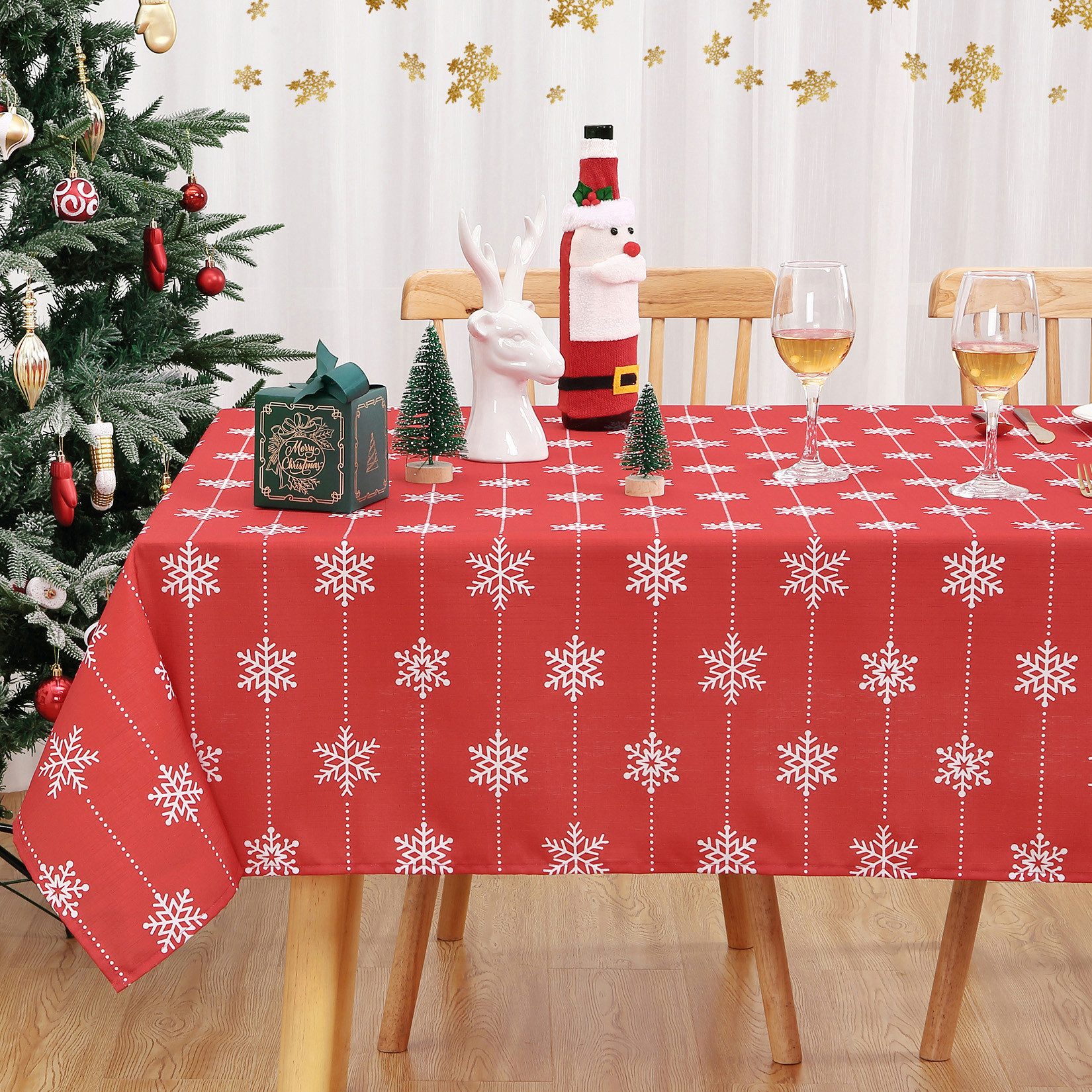 GarveeMore Tischdecke Waschbare Weihnachts-Tischdecke mit Schneeflockenlinienmuster