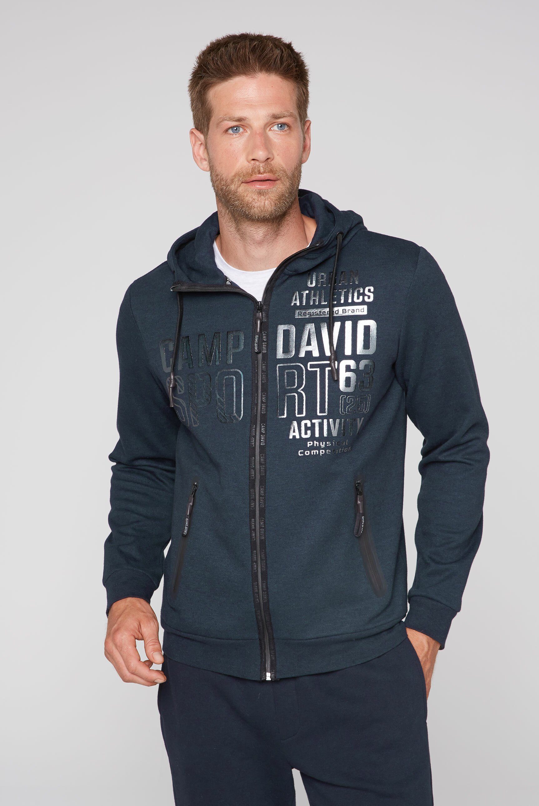 CAMP DAVID Kapuzensweatjacke mit Metallic-Print