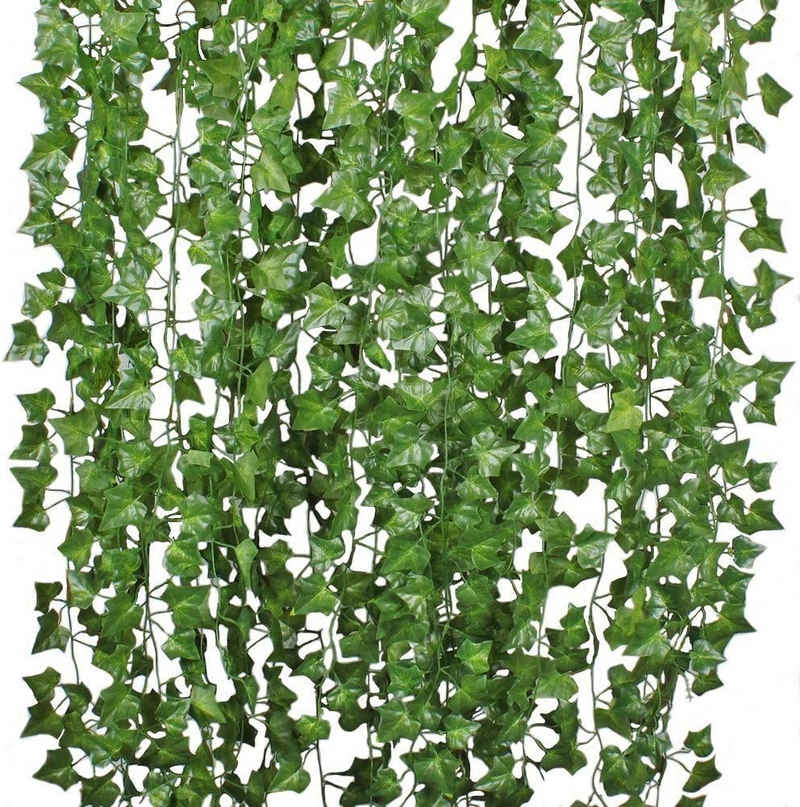 Kunstblume 12 Stück Künstliche Efeugirlanden Efeu Hängend Girlande Ivy Leaves, GelldG