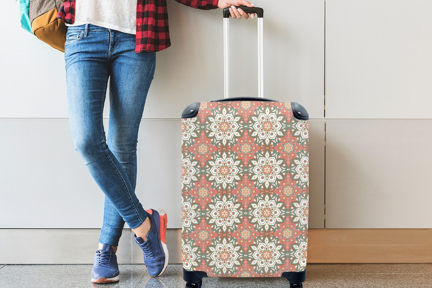 Vintage Ferien, Reisekoffer 4 - Mandala Rollen, Trolley, Blumen rollen, Handgepäckkoffer Muster, Handgepäck MuchoWow mit - - Reisetasche für