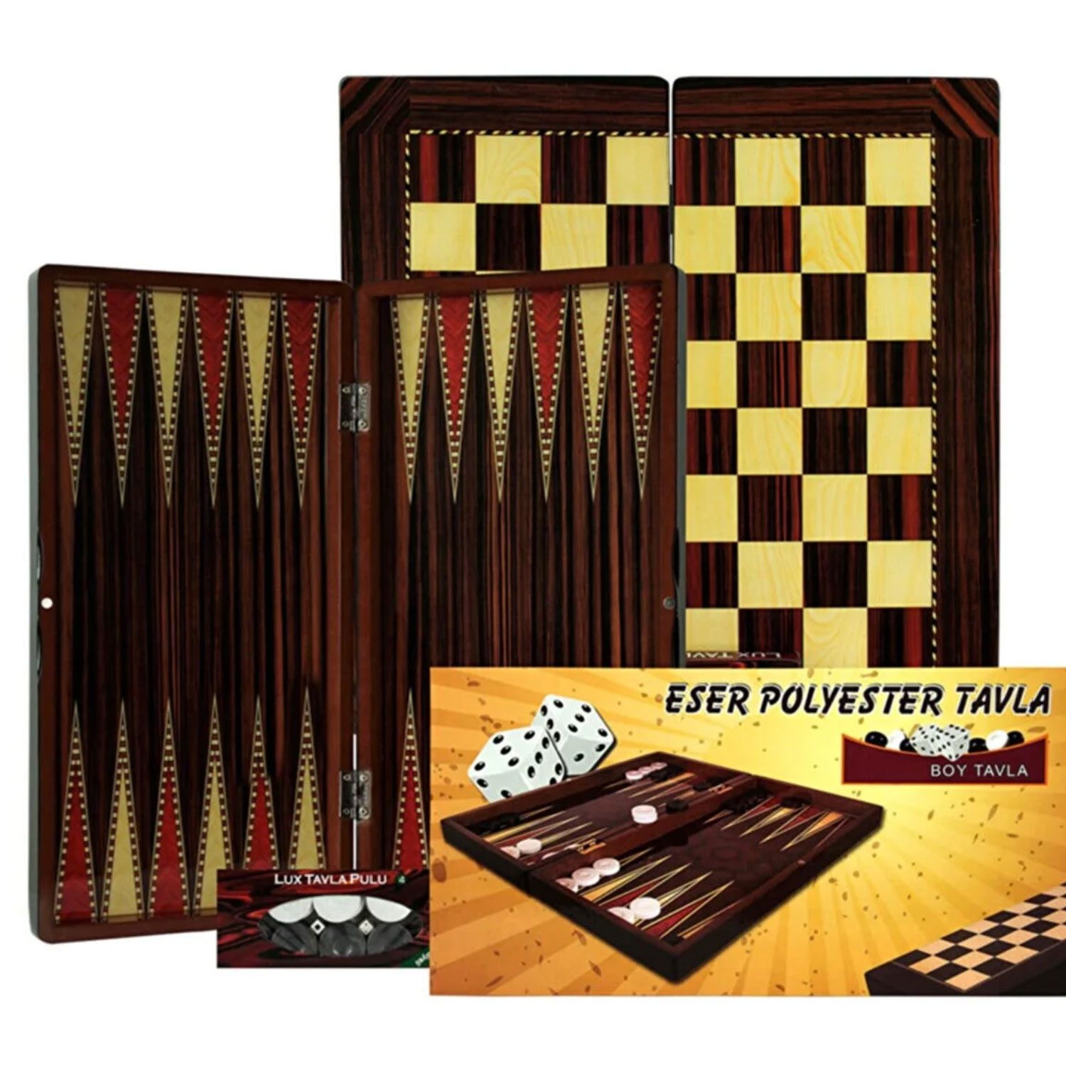 Eser Spielesammlung, Großes Klassisches Eser Backgammon Tavla Set aus Holz 44x44 cm