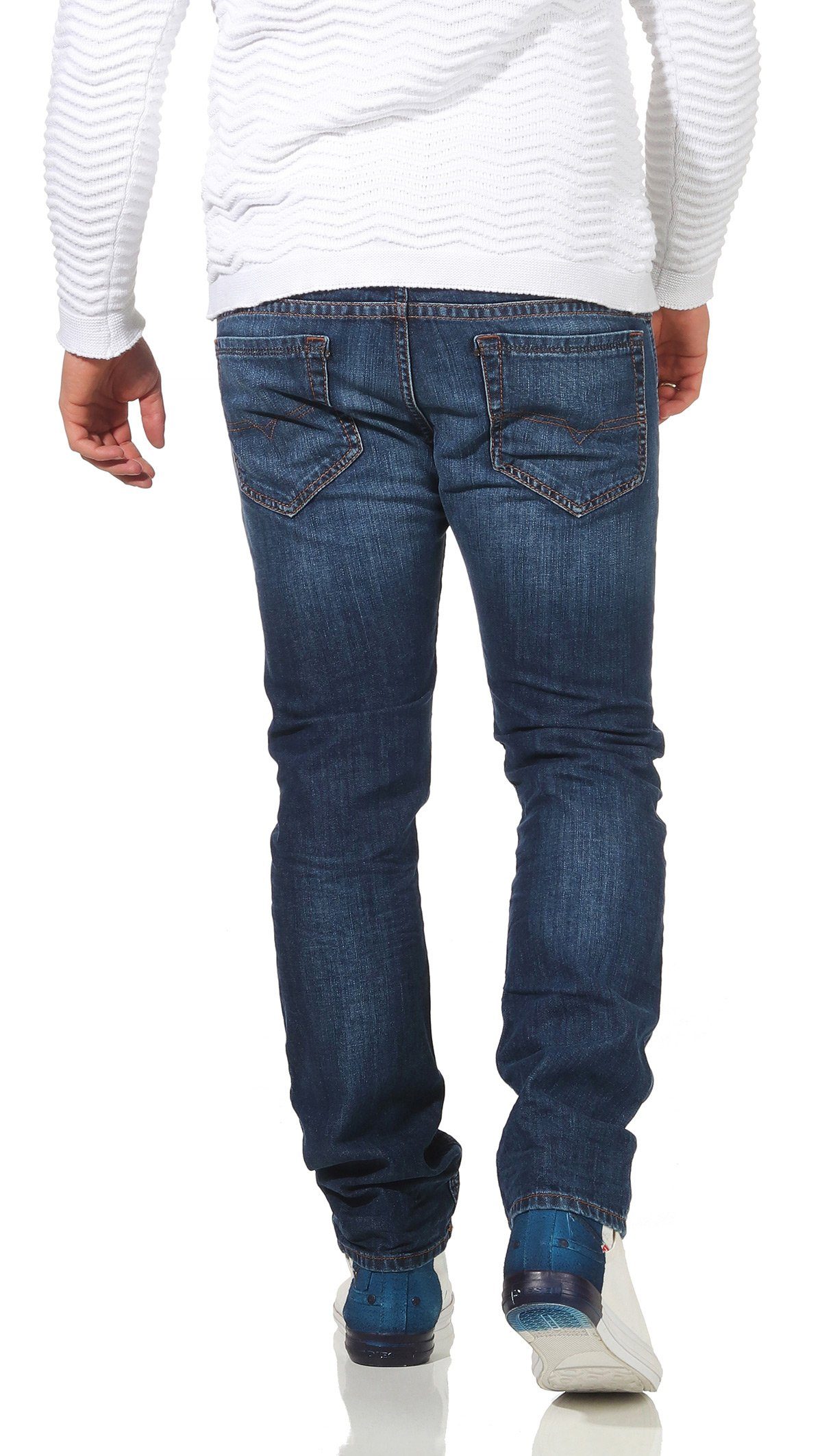 Diesel Slim-fit-Jeans Herren Thavar 0855L Röhrenjeans, 5-Pocket-Style, Blau, Used-Look