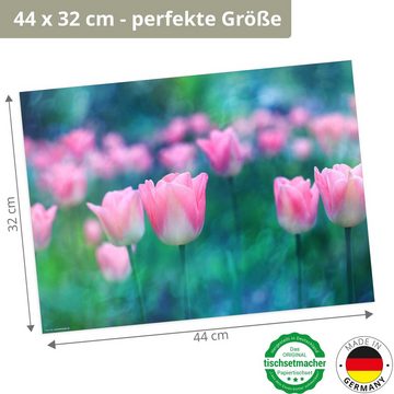 Platzset, Tischset Frühling, Ostern & Blumen - Rosa Tulpen, Tischsetmacher, (aus Naturpapier in Aufbewahrungsmappe für tolles Ambiente, 12-St., 44 x 32 cm / rosa), Tischdeko Made in Germany