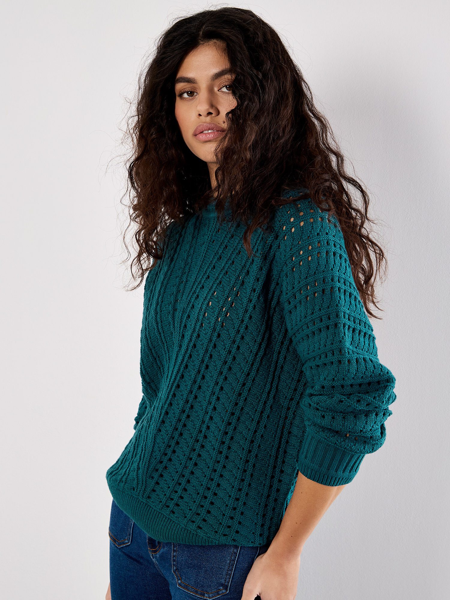 Apricot Strickpullover Fledermauspullover mit Pointelle-Muster günstig online kaufen