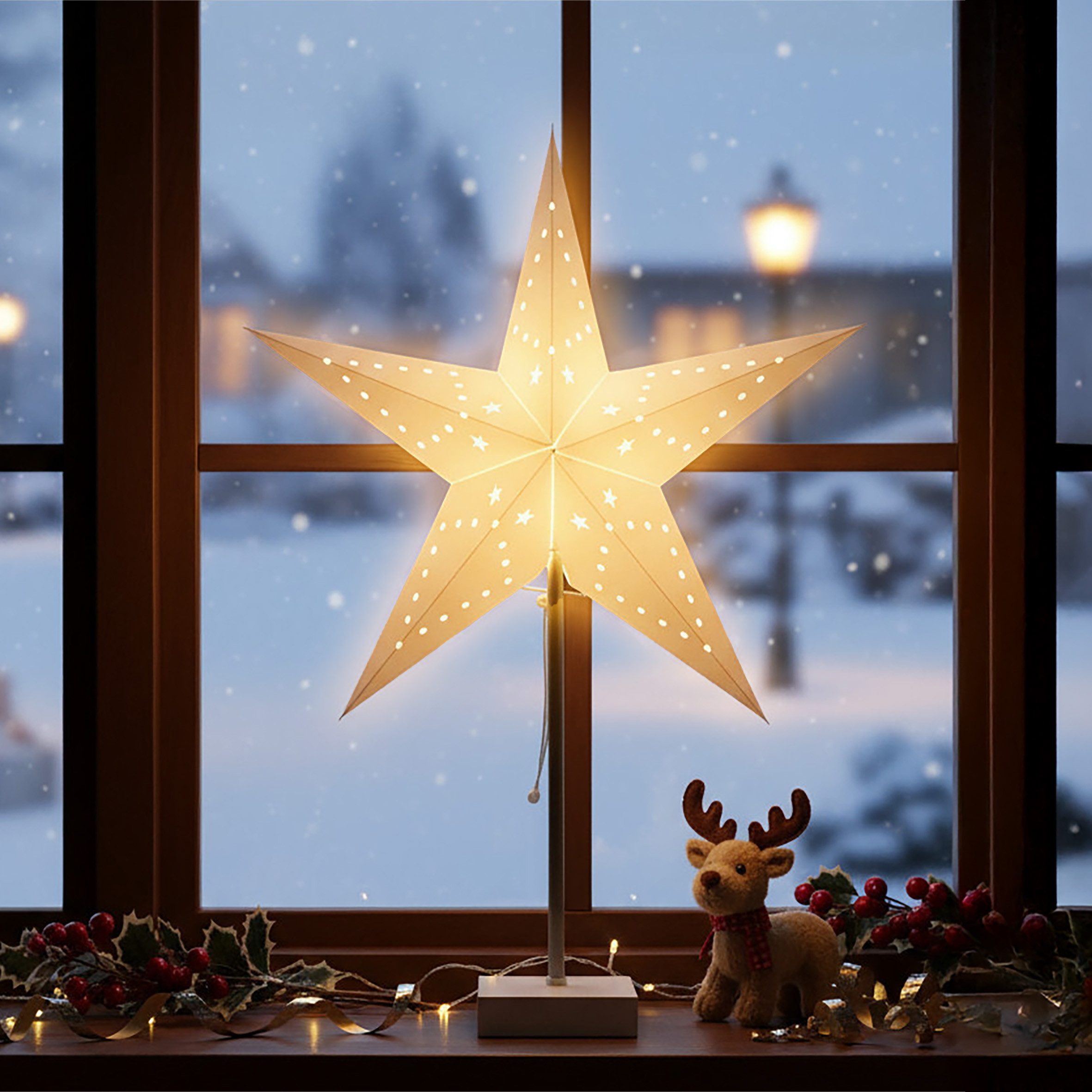 Spetebo LED-Dekofigur Papier Weihnachtsstern, weiß