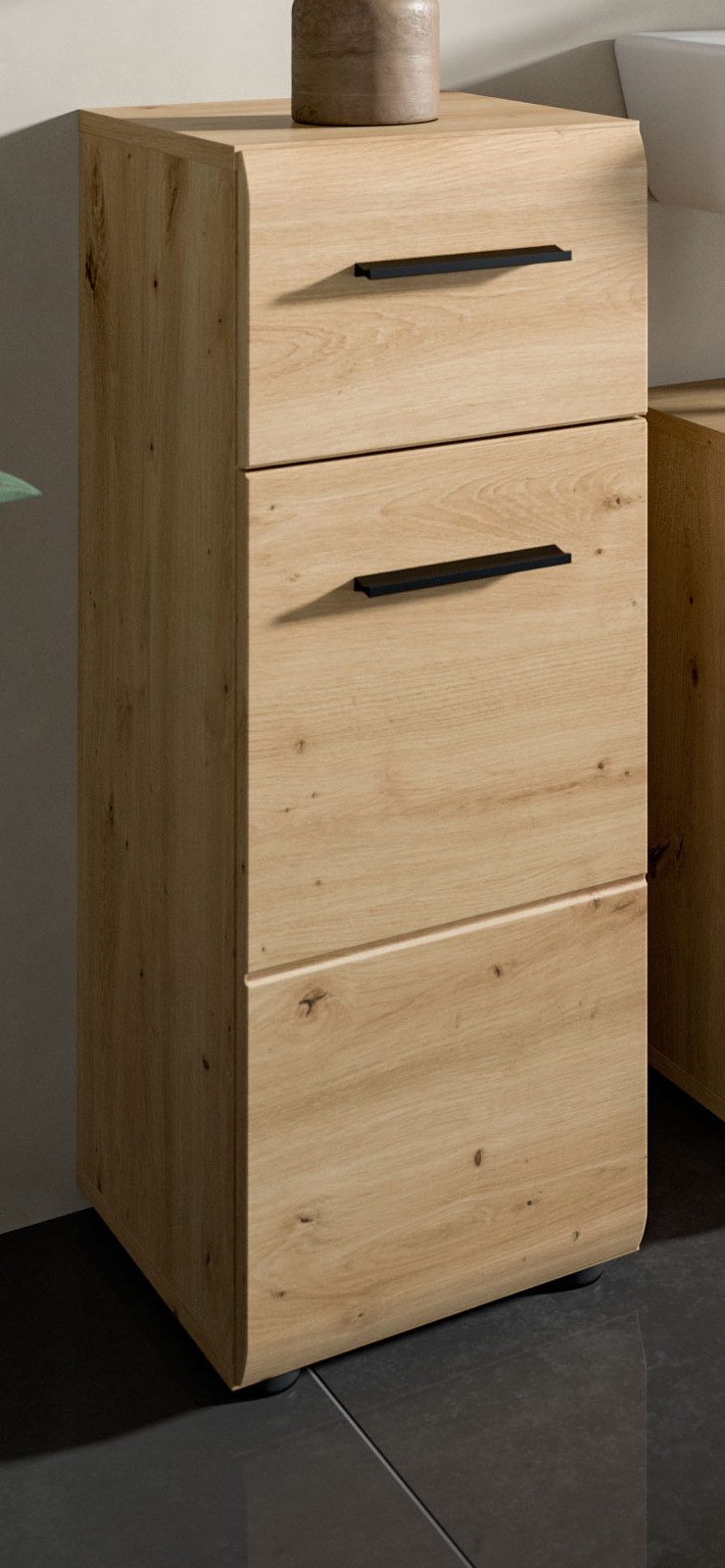 Inn.Furn Badkommode Cover (Badschrank in Eiche Artisan, Tür und Schubkasten, 30 x 80 cm), mit Vollauszug – Bild 5 von 5