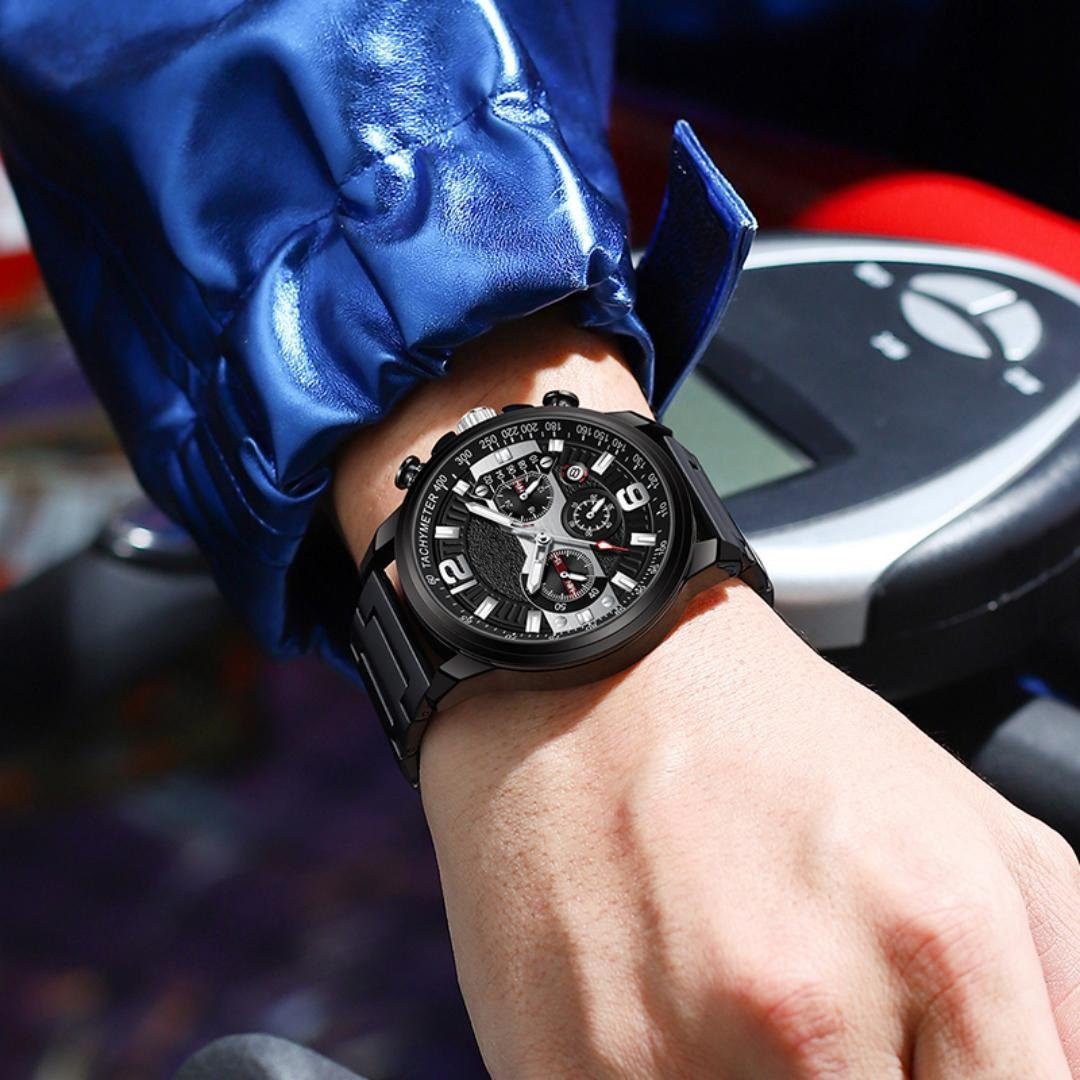 Forrlite Quarzuhr Herrenuhr Multifunktionsuhr Armbanduhr Chronograph, (Quartz Edelstahl Uhr für Männer,Chronographenuhr), Datum,Stoppfunktion,kleines Sekundenzifferblatt,bis 5 bar wasserdicht