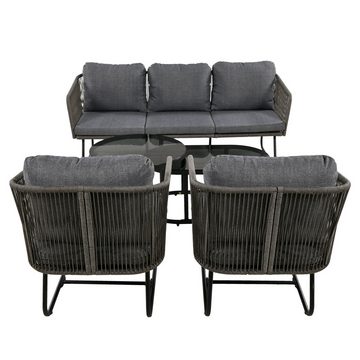 MODFU Gartenlounge-Set Gartenmöbel-Set, (5-tlg., 1 Sofa, 2Stuhl, 2 Tisch, inklusive aller Sitz-und Rückenkissen), mit Rahmen aus verzinktem Eisen, verstellbare Füße,Tischplatte aus Glas