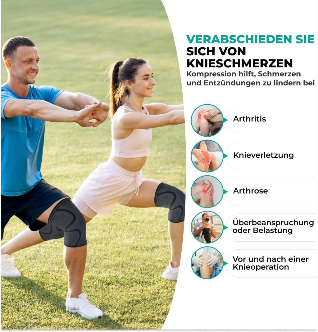 ibettertec Kniebandage Kniebandage Set für Damen und Herren – Stabiler Halt beim Sport (Training, Fitness, Wandern, Alltag – Bequeme, Hautfreundliche, Atmungsaktive Bandage aus Weichem Nylon-Latex-Gewebe)