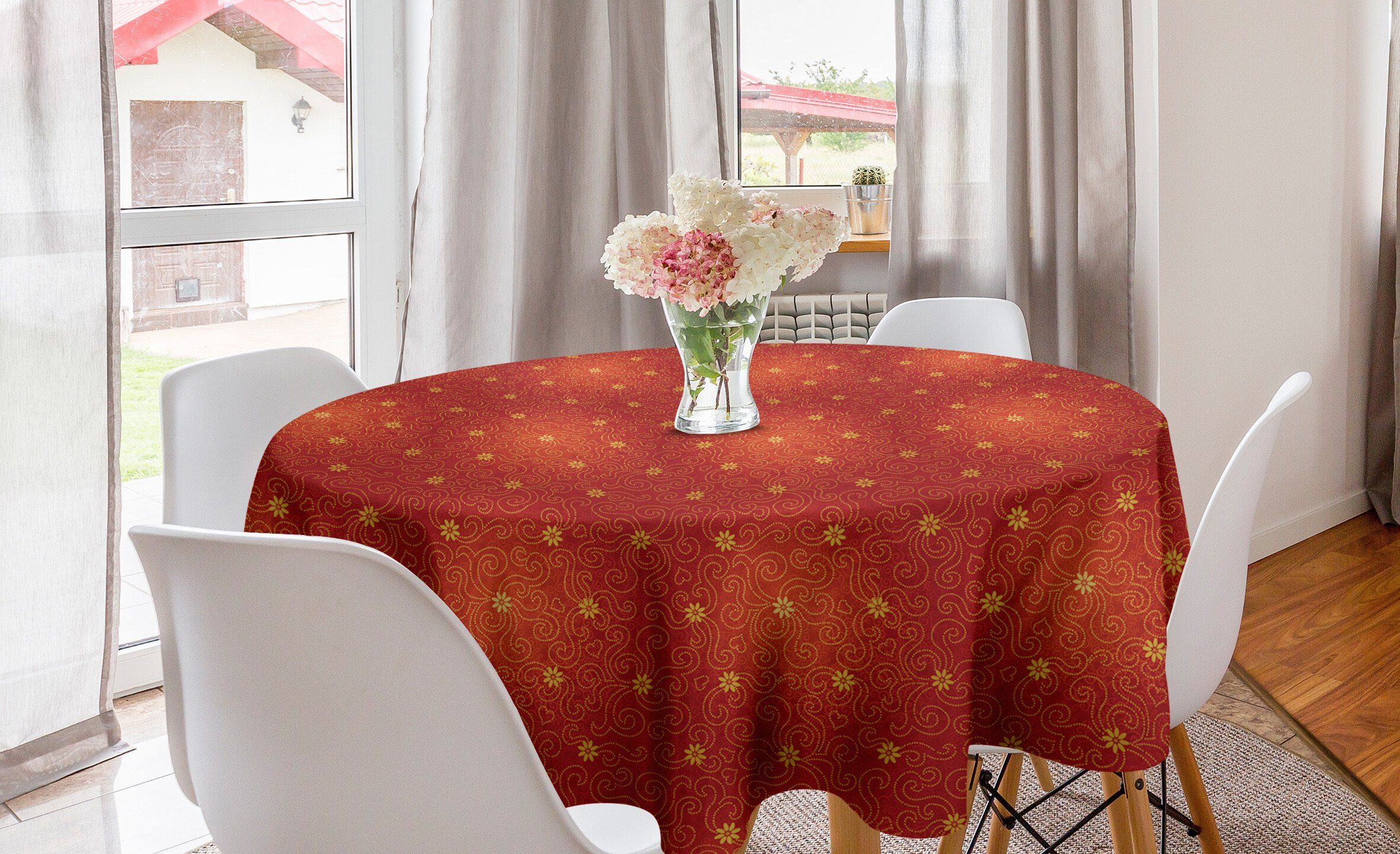 Abakuhaus Tischdecke Kreis Tischdecke Abdeckung für Esszimmer Küche Dekoration, Blumen Blüten mit gepunkteten Linien