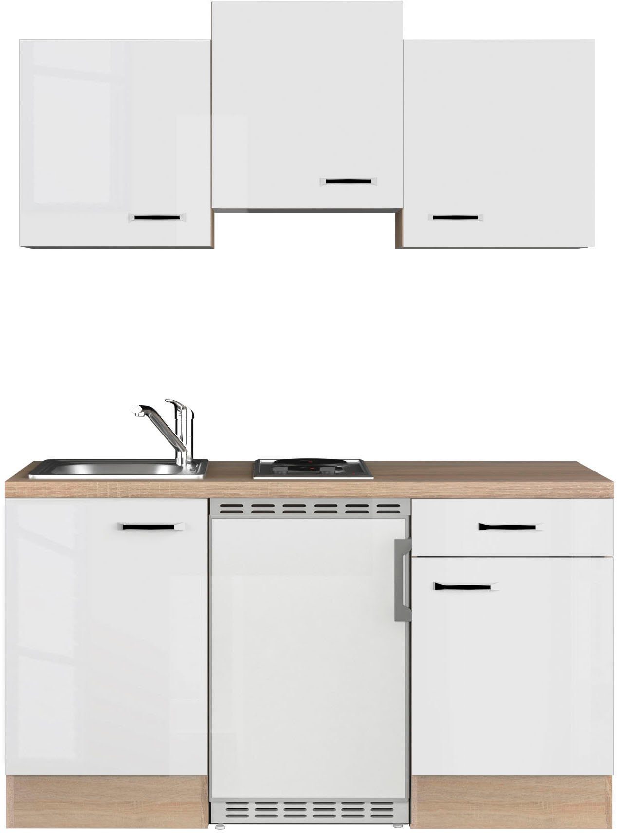Flex-Well Küche Florenz, Breite 150,5 cm, mit Unterbau-Kühlschrank,  Kochfeld und Spüle