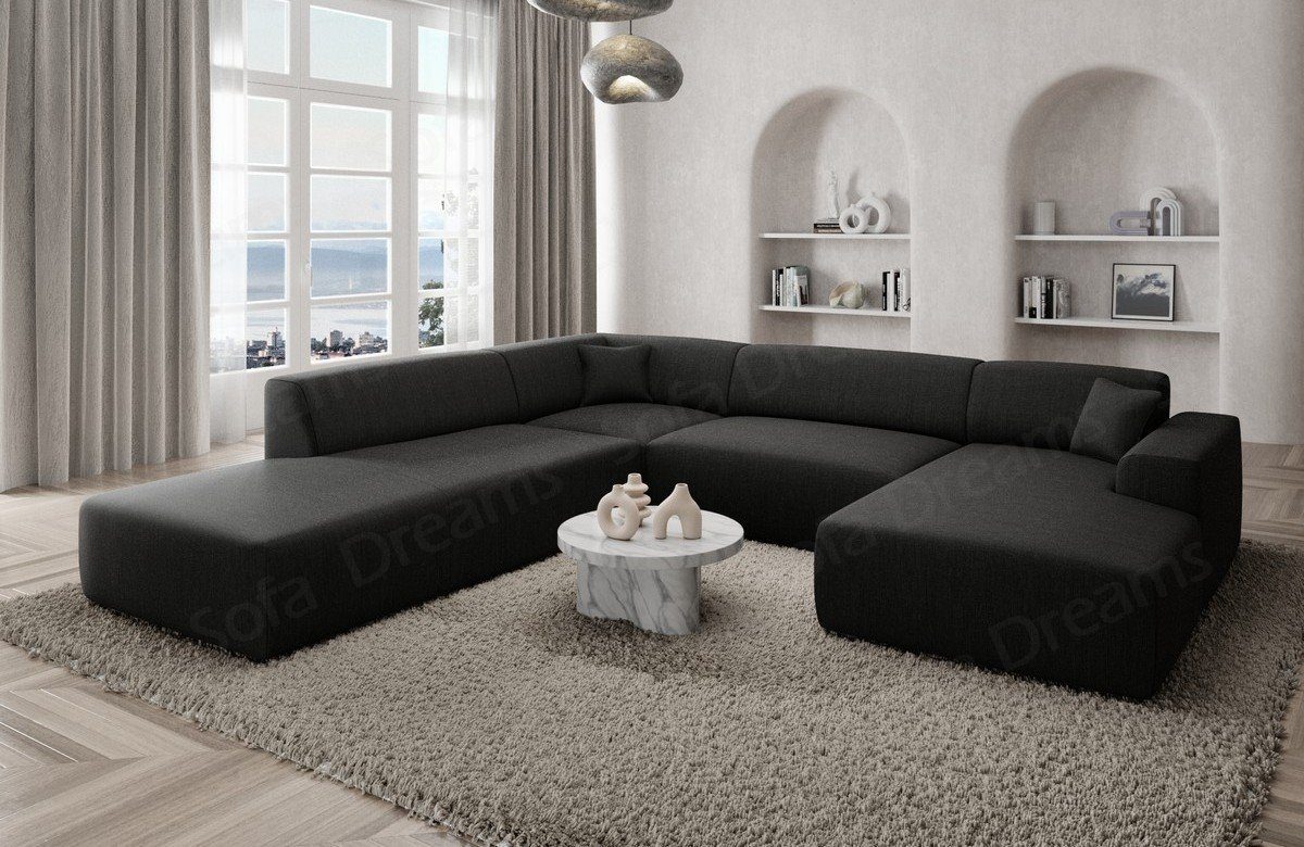 Sofa Dreams Wohnlandschaft Designer Strukturstoff Sofa Mallorca U Lounge Stoffsofa Modern, Lounge-Sofa