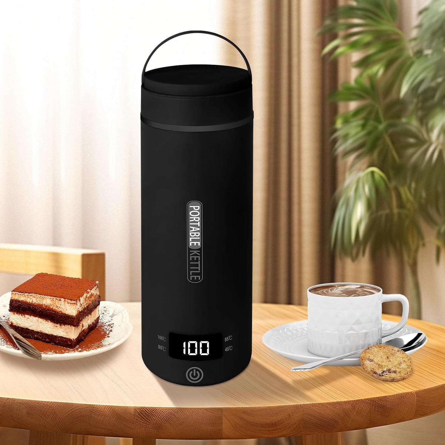 AKKEE Wasserkocher 6-in-1 Reisen Elektrischer Wasserkocher,Elektrischer Wassertasse Klein, 300 W, 4 Temperaturstufen, Edelstahl