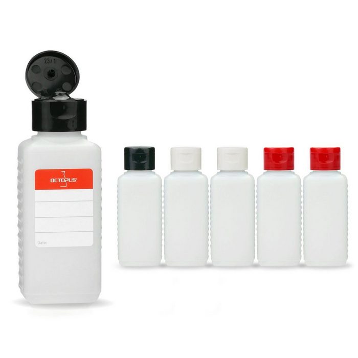 OCTOPUS Kanister 6 Plastikflaschen 100 ml eckig aus HDPE G25 Klappscharnierverschluss (6 St)
