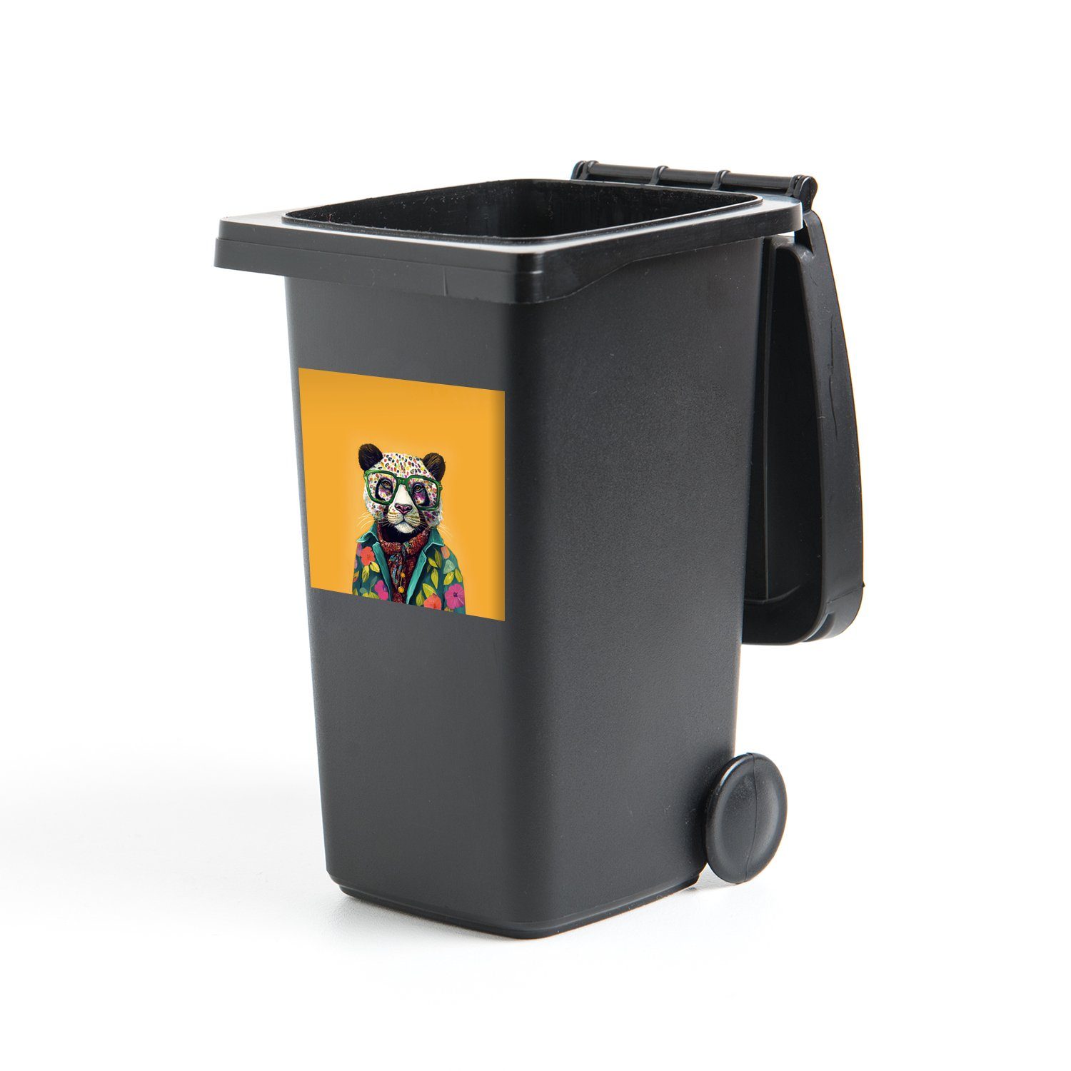 MuchoWow Wandsticker Panda - Brille - Hippie (1 St), Mülleimer-aufkleber, Mülltonne, Sticker, Container, Abfalbehälter