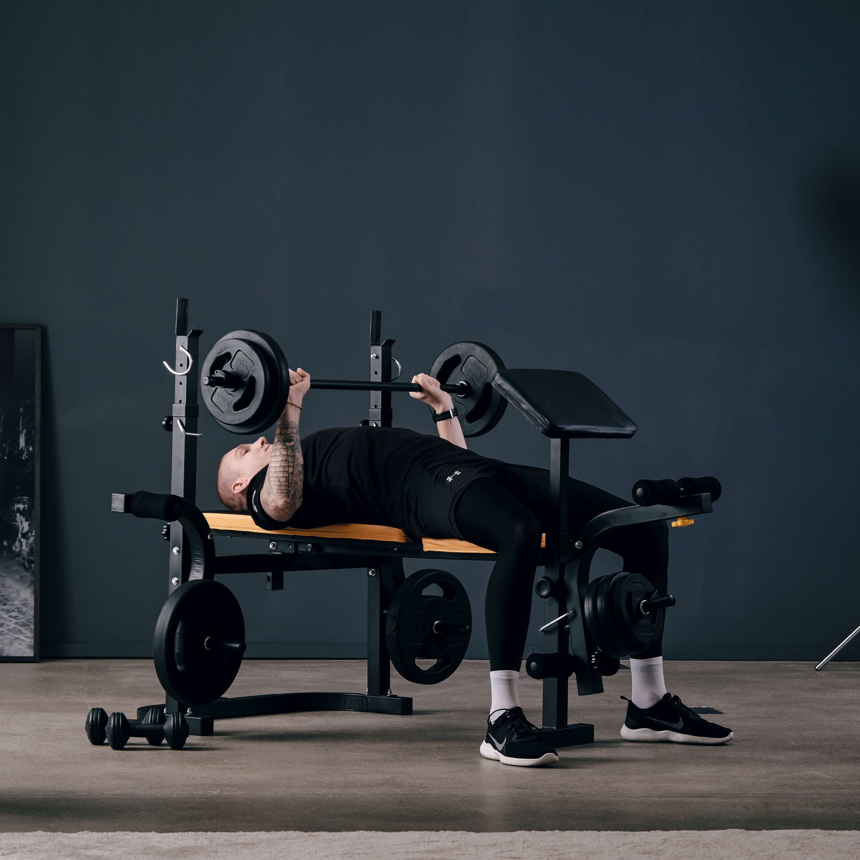 SportPlus Hantelbank SP-WB-003-B, 4-in-1 Hantelbank mit Langhantelablage, klappbar & platzsparend