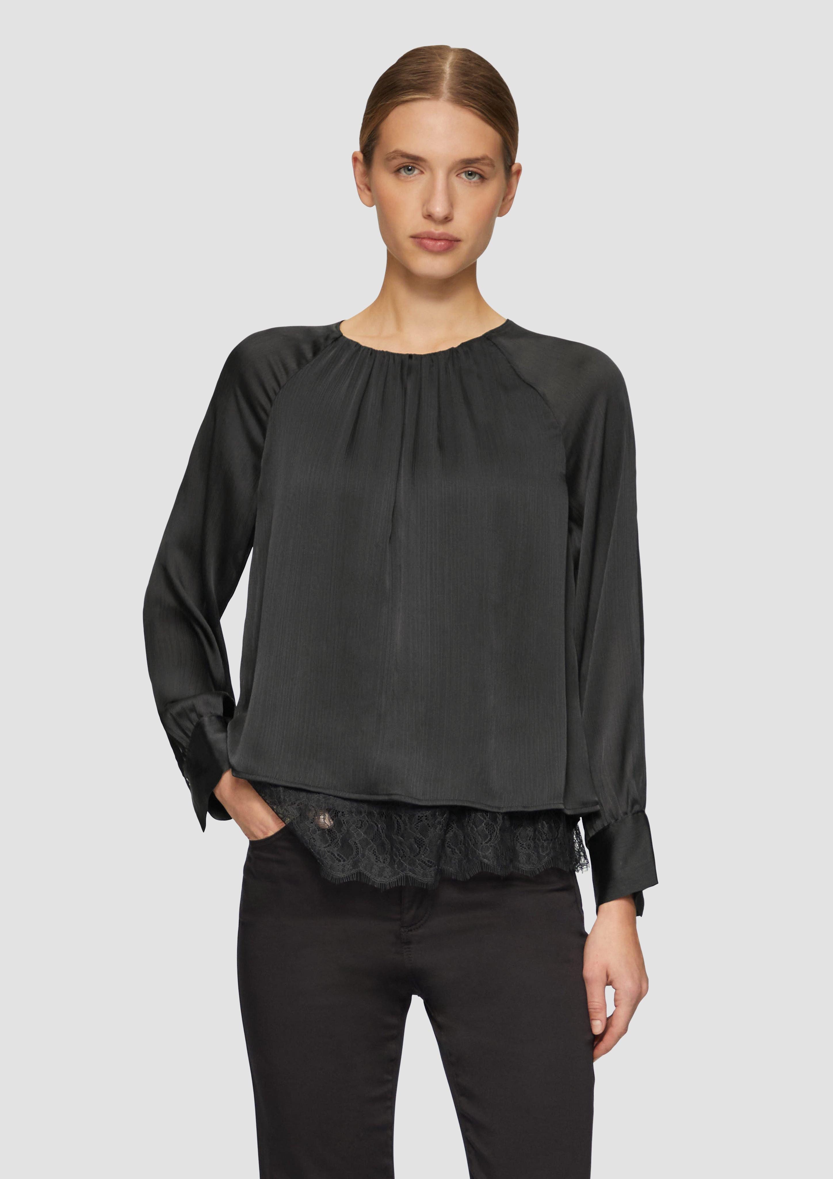 Langarmbluse Festive Viskosebluse mit Struktur und Raglanärmeln
