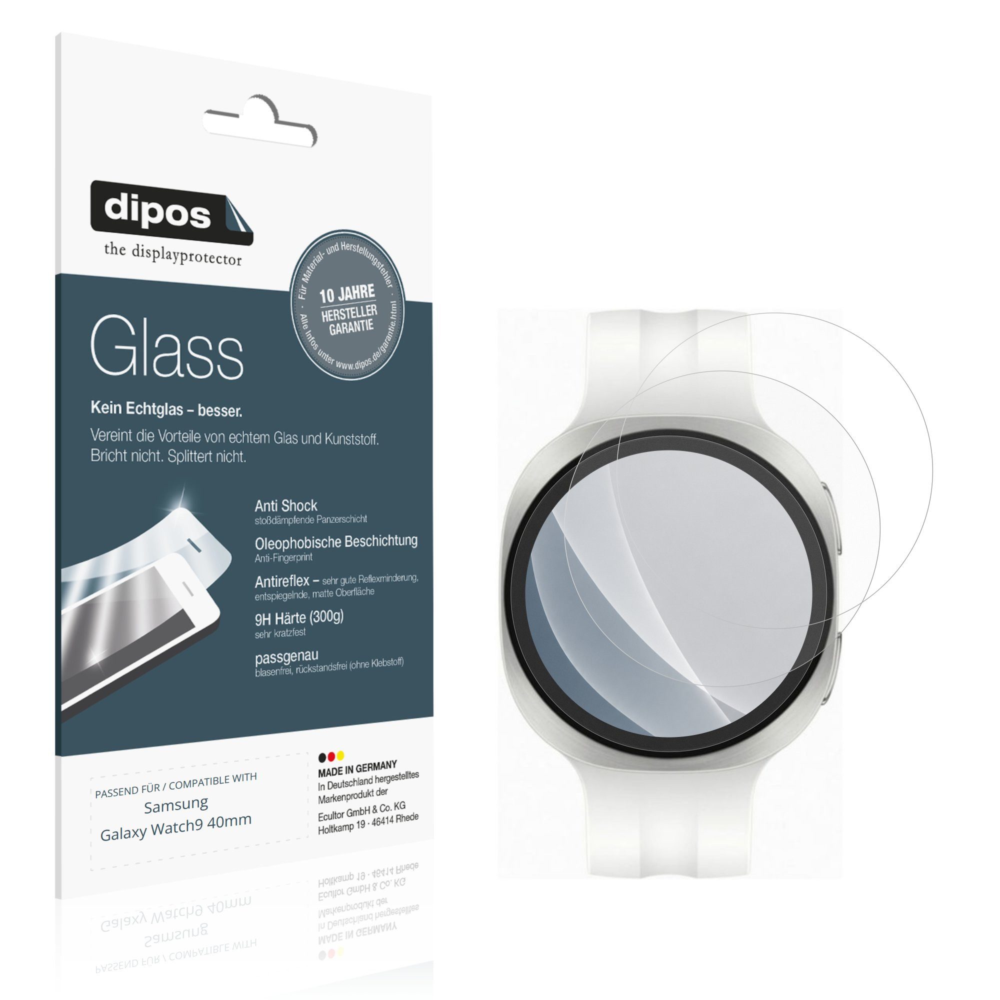 dipos Displayschutzfolie Schutzfolie für Samsung Galaxy Watch9 40mm, 2 Stück, Displayschutz Schutz Folie Made in Germany