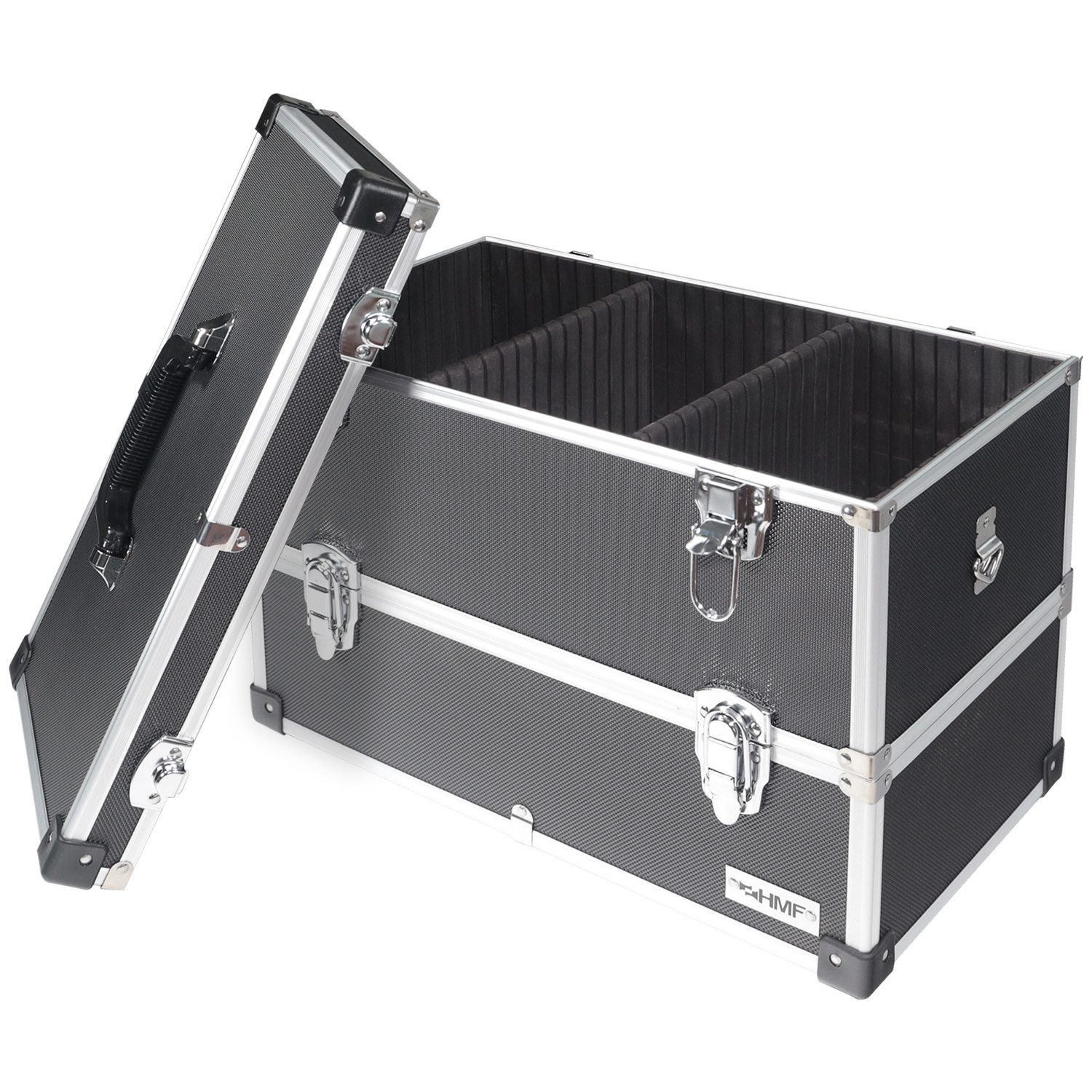 HMF Werkzeugkoffer Geräumiger Utensilien Koffer mit Trennwänden, Transportkoffer, für Werkzeug, Angel Sachen und Kosmetik 44x32,5 x24 cm, schwarz