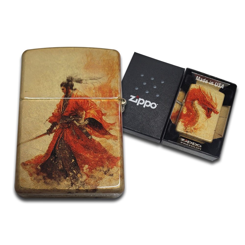 Zippo Feuerzeug Samurai Dragon Premium Zippo Benzinfeuerzeug Geschenk Box