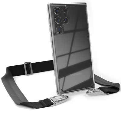 EAZY CASE Handykette Silikon Kette Karabiner für Galaxy S22 Ultra 5G 6,8 Zoll, Schutzhülle zum Umhängen Handyhülle mit Umhängeband Schwarz Silber