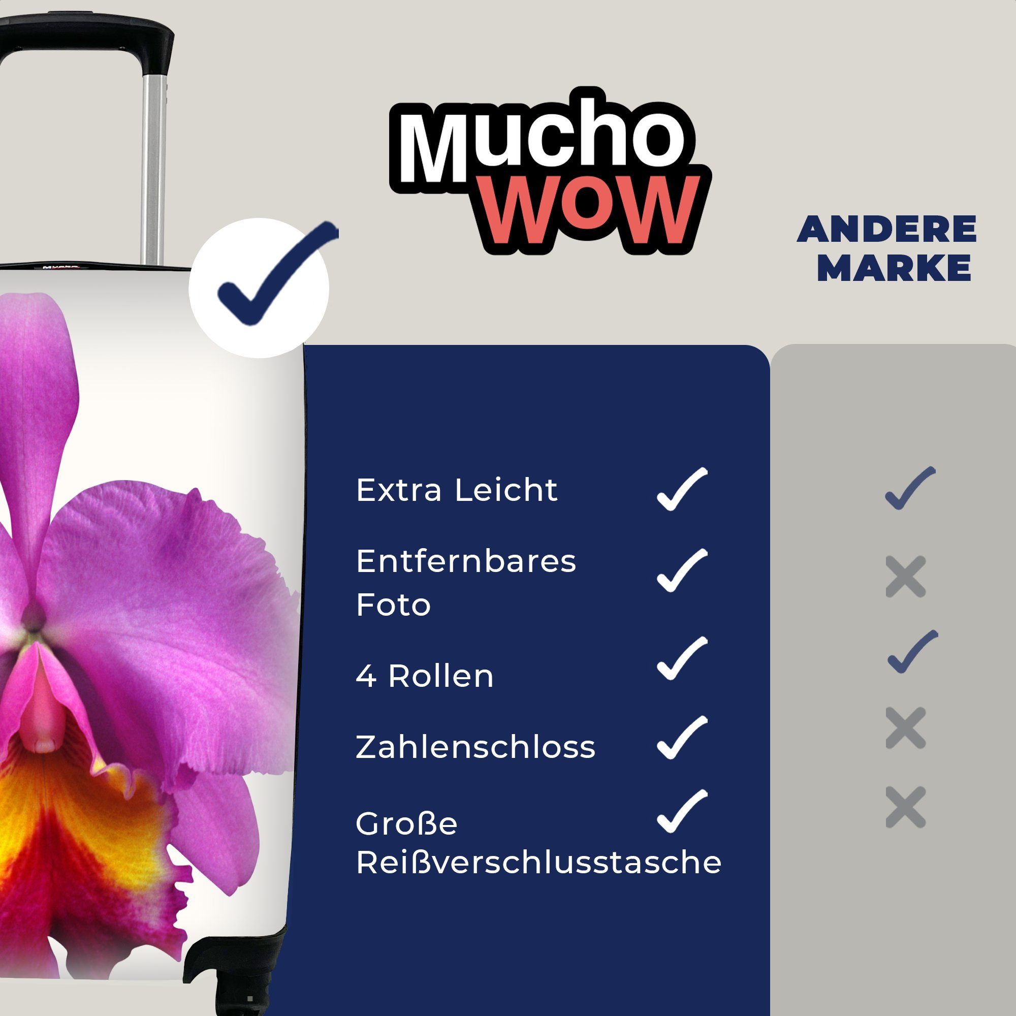 Reisekoffer Rollen, Trolley, Ferien, Orchidee, MuchoWow rollen, für Reisetasche Nahaufnahme 4 mit Handgepäck Handgepäckkoffer