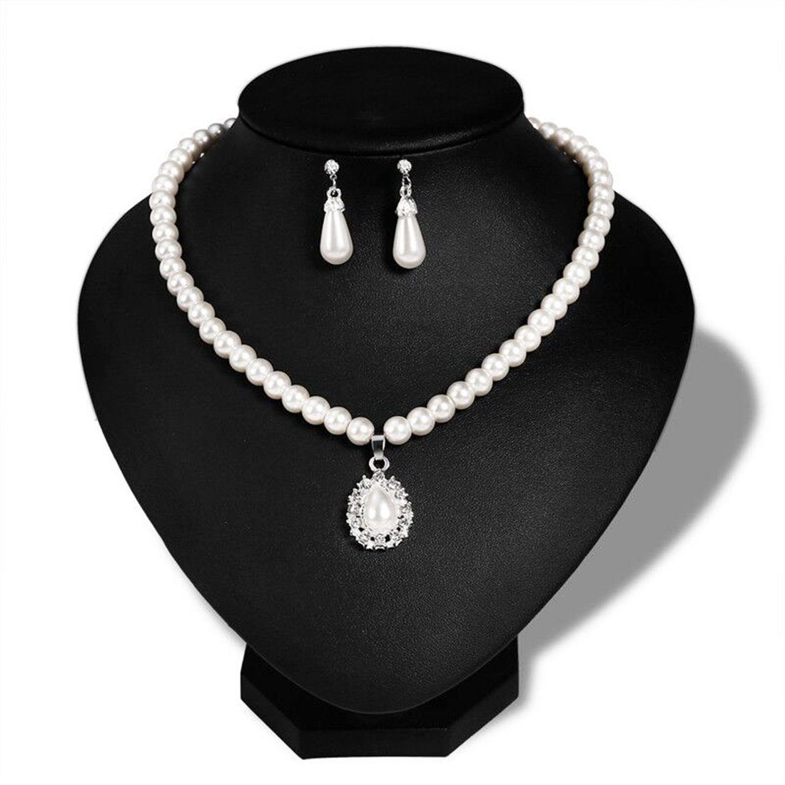 DÖRÖY Schmuckset Braut Perlen Halskette Ohrringe 2er Set, Hochzeitsschmuck Set