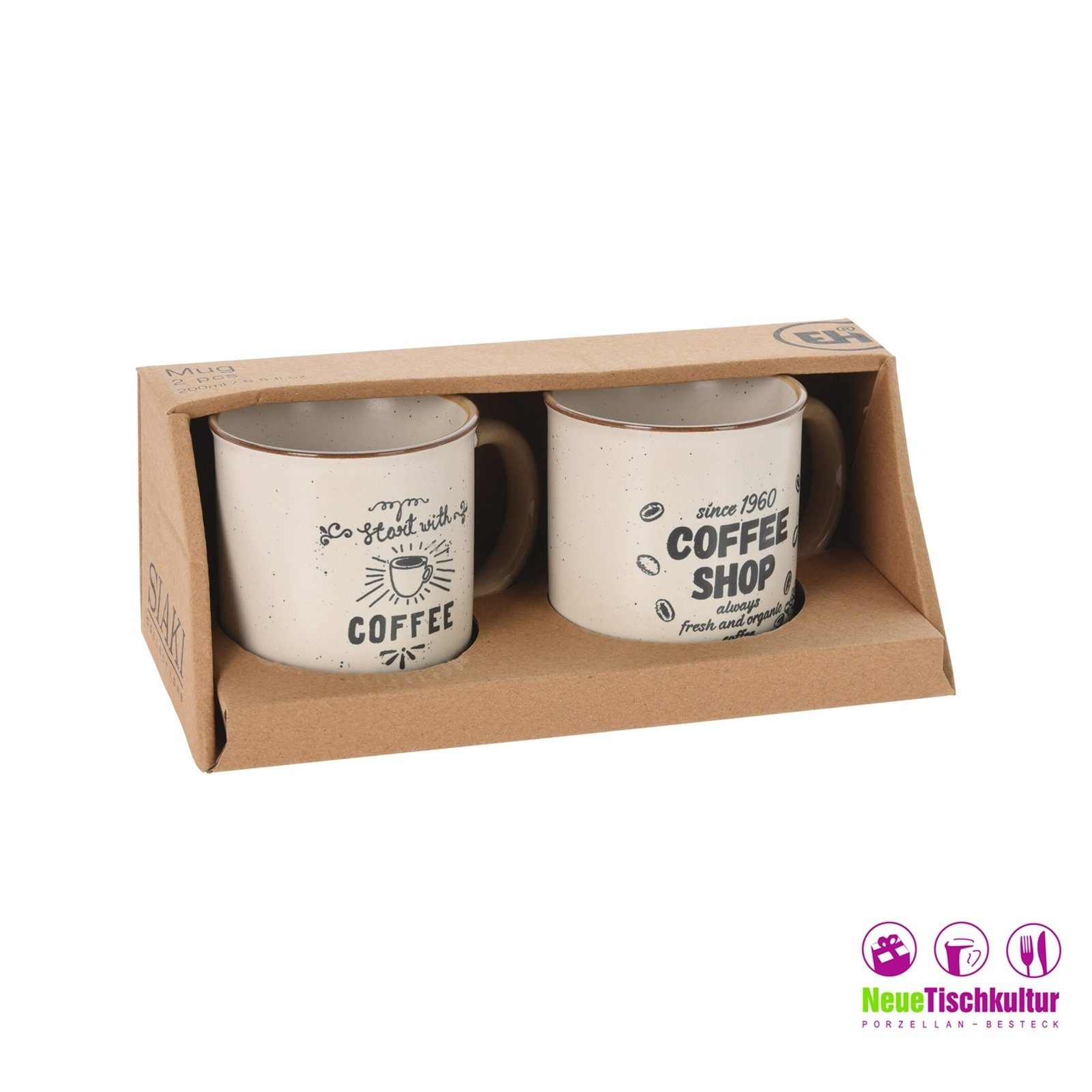 Keramik, Keramik, Teetasse Neuetischkultur Kaffeetasse mit Aufschrift Tasse Kaffeebecher Becher Set 2er