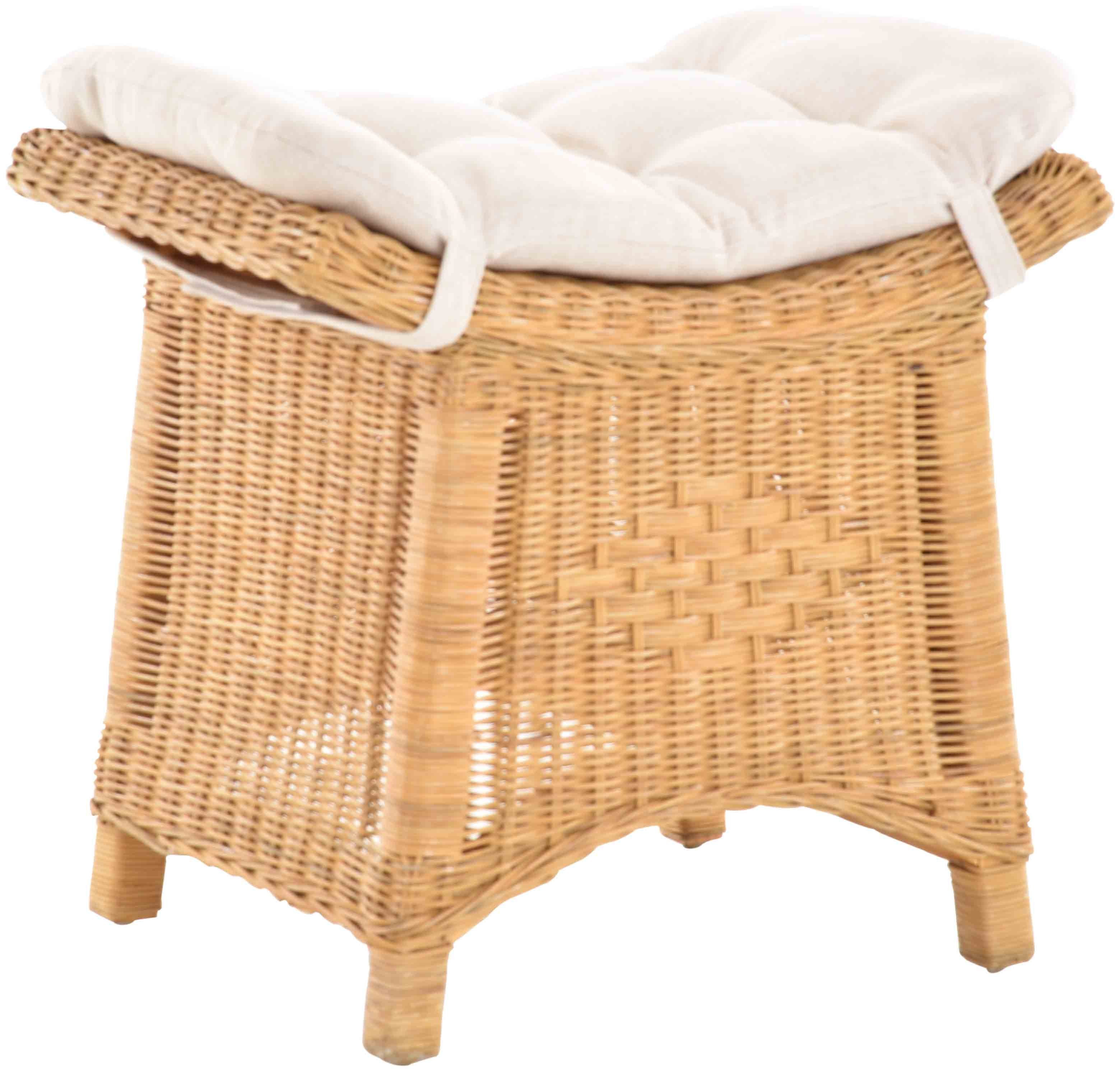 Krines Home Sitzhocker Fußhocker Stabiler Sitz-Hocker/Schemel aus echtem Rattan mit Kissen