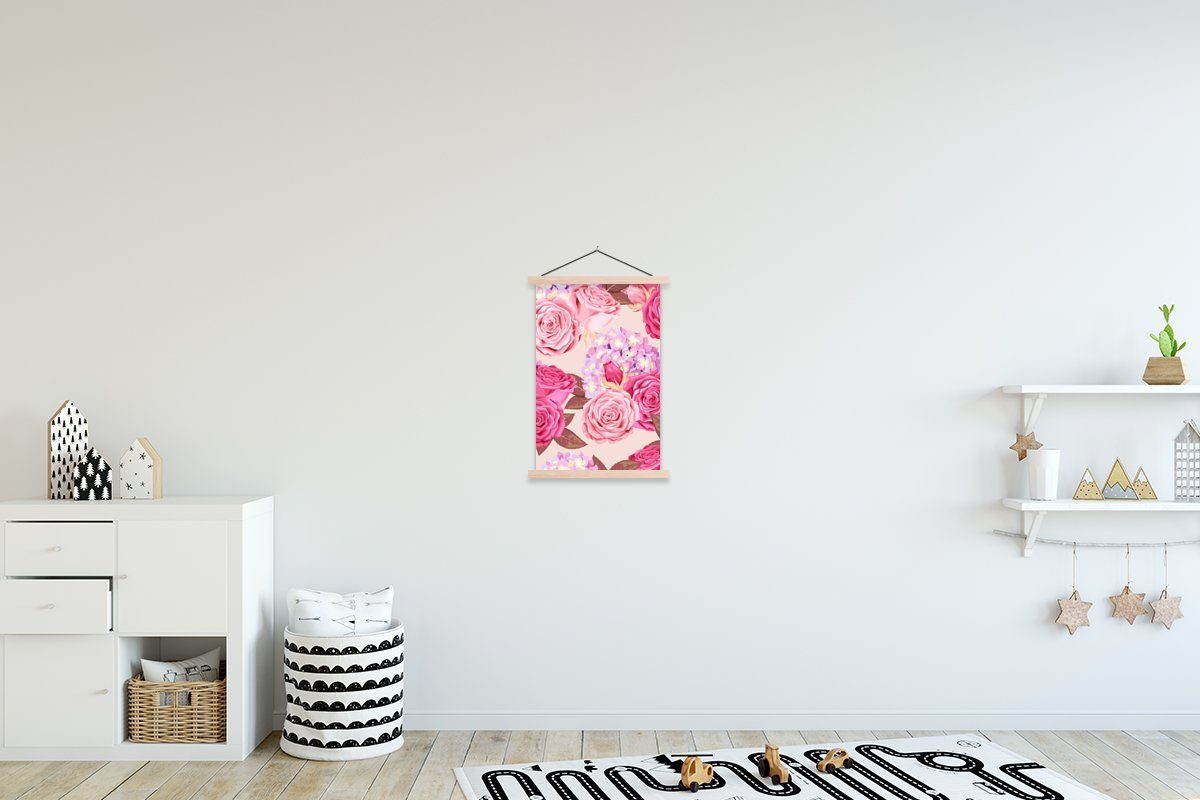 MuchoWow Poster Rosen - Natur - Blumen, (1 St), Posterleiste, Textilposter für Wohnzimmer, Bilderleiste, Magnetisch