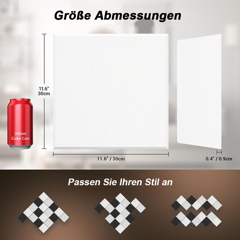 TUWENA Akustikplatte 12 Stück Akustikplatten Selbstklebend,Schallschutz Wand,Schallabsorber, Hoher Dichte Schallschutzplatten für Tonstudio, Wohnzimmer, 30x30cm