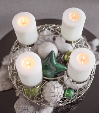 EDZARD Adventskranz »Milano L«, (34 cm) Kerzenhalter für Stumpenkerzen, Adventsleuchter als Weihnachtsdeko für 4 Kerzen á Ø 8 cm, Kerzenkranz als Tischdeko mit Silber-Optik, vernickelt