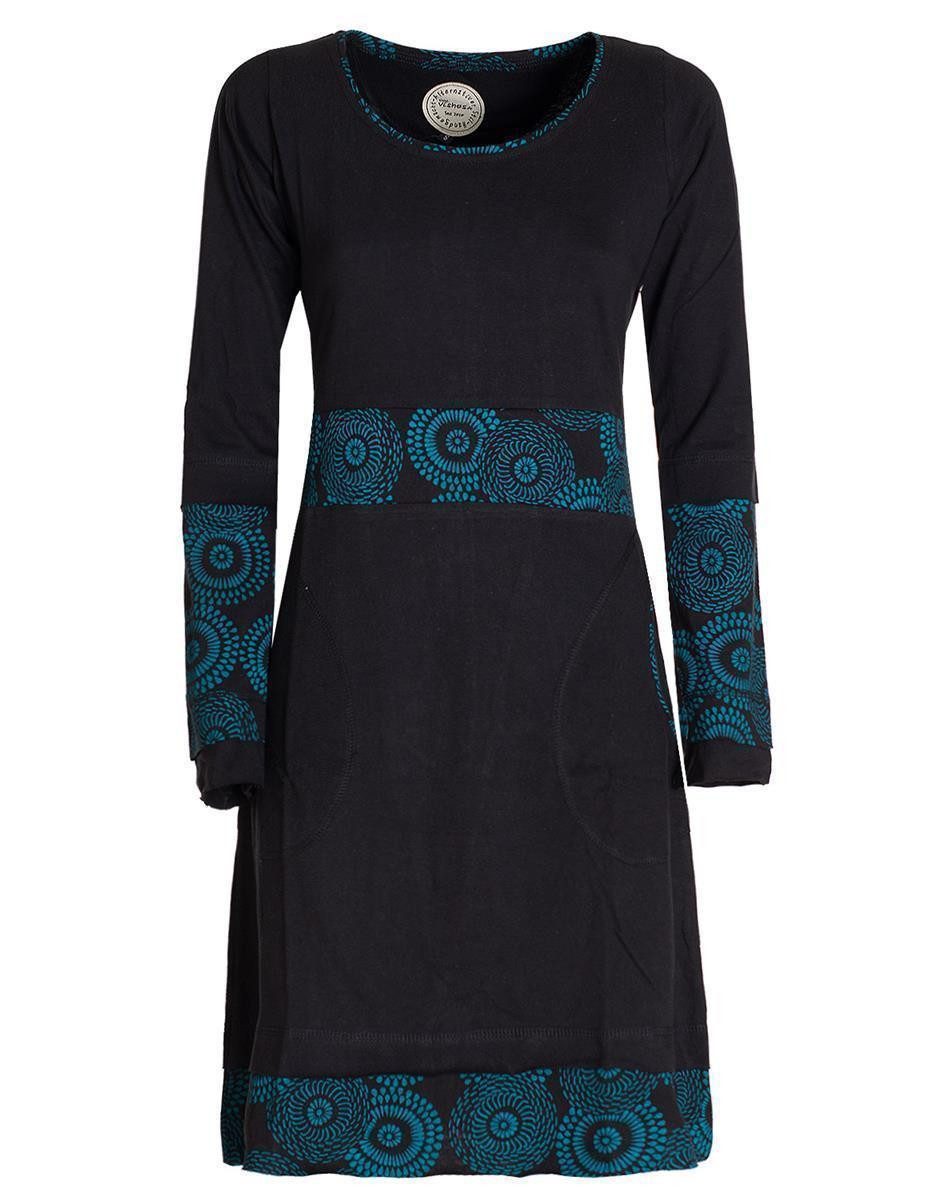 Vishes Tunikakleid Damen Langarm Longshirt-Kleid Sweatkleid Shirt-Kleid Tunika-Kleid Hippie, Guru, Retro Style